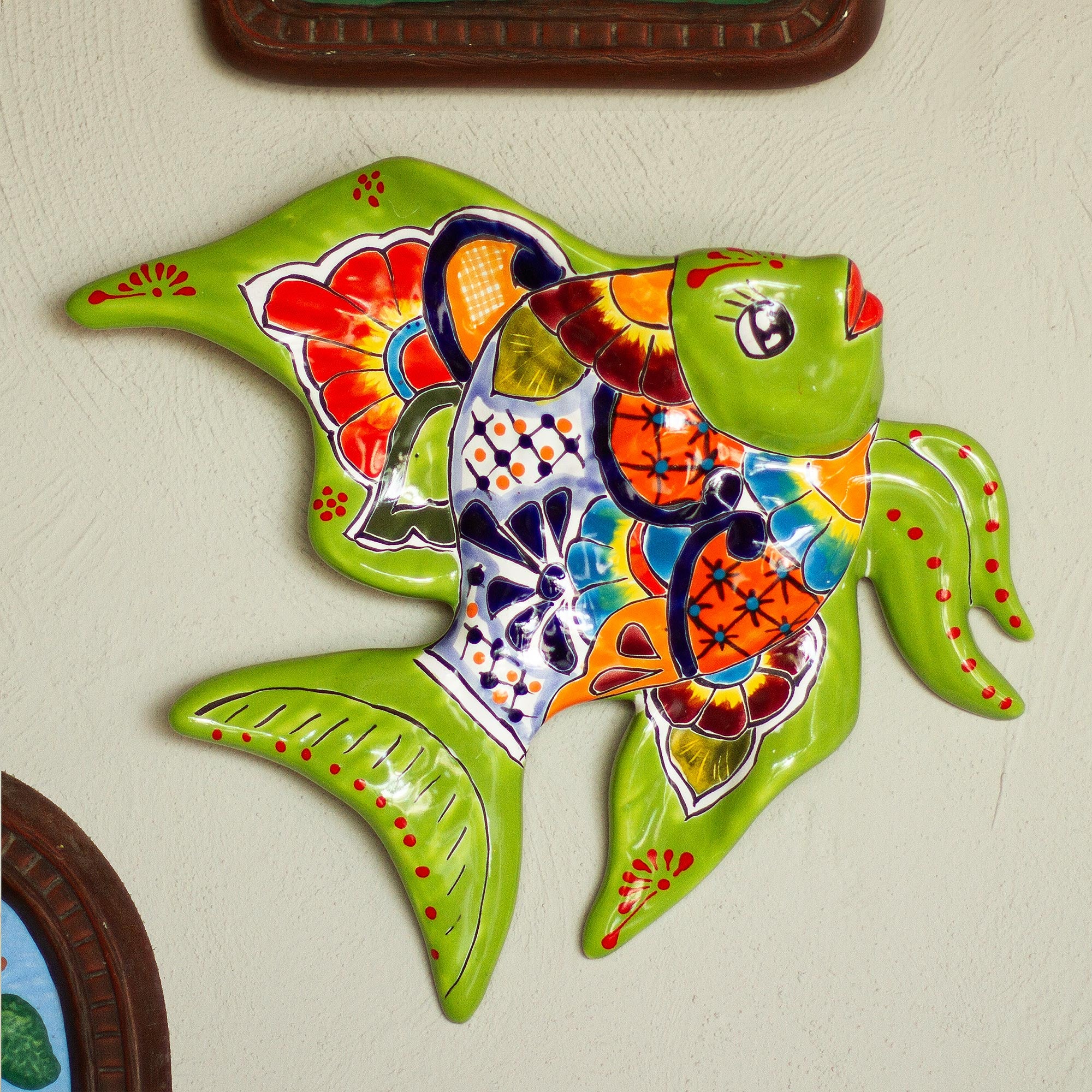Premium Green Angelfish Hand-Painted Ceramic Wall Art – Authentic Mexican Craftsmanship