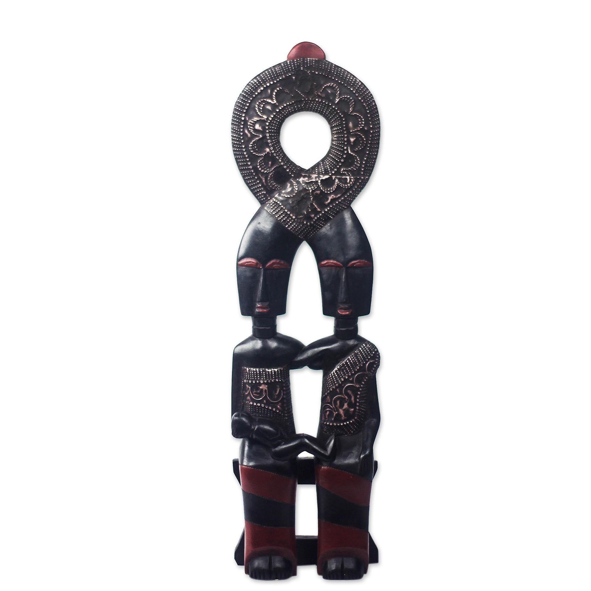 Premium Handcrafted 'Connected Lovers' Sculpture - African Artistry in Sese Wood & Aluminum