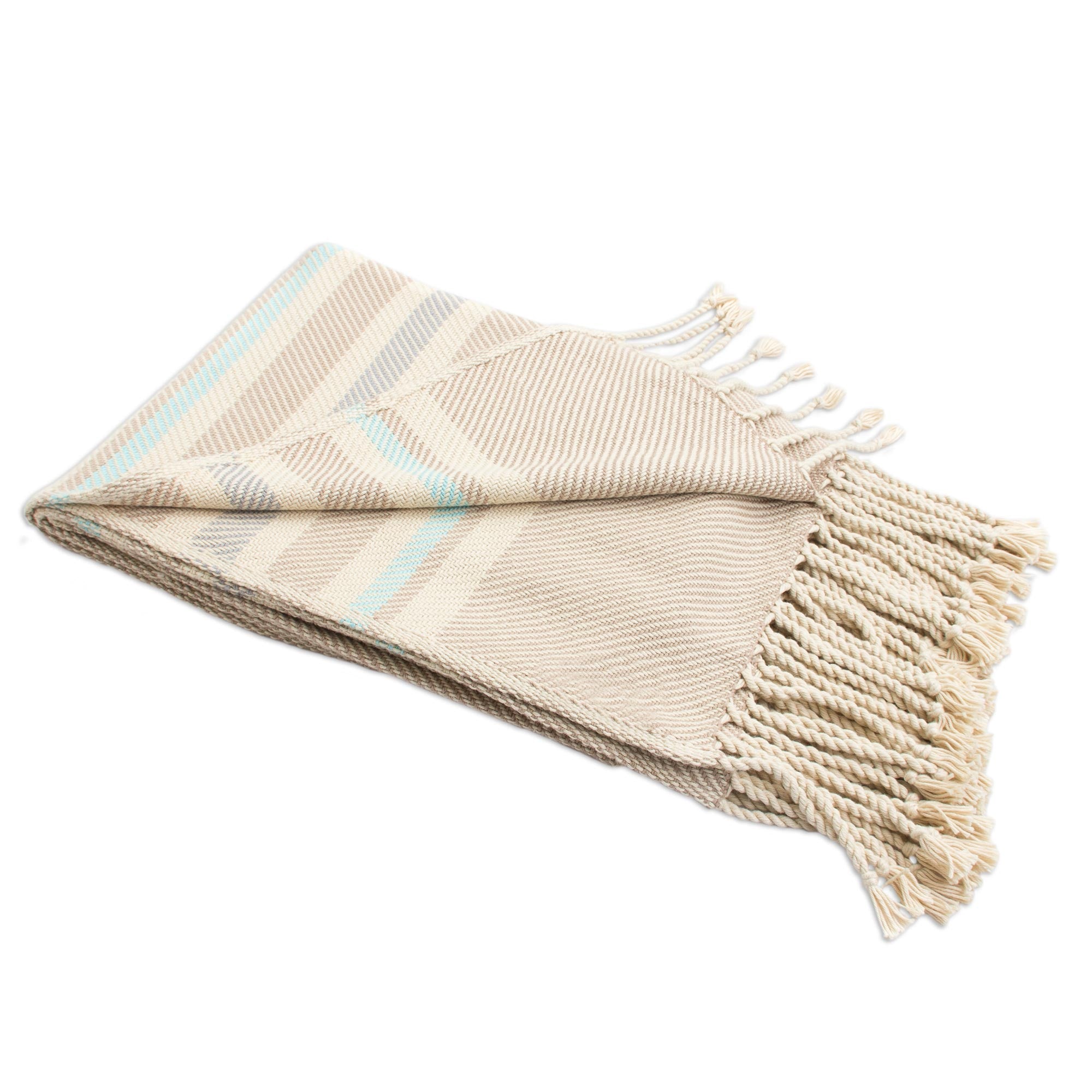Premium Handwoven Cotton Throw - Ecru & Striped Design from Peru