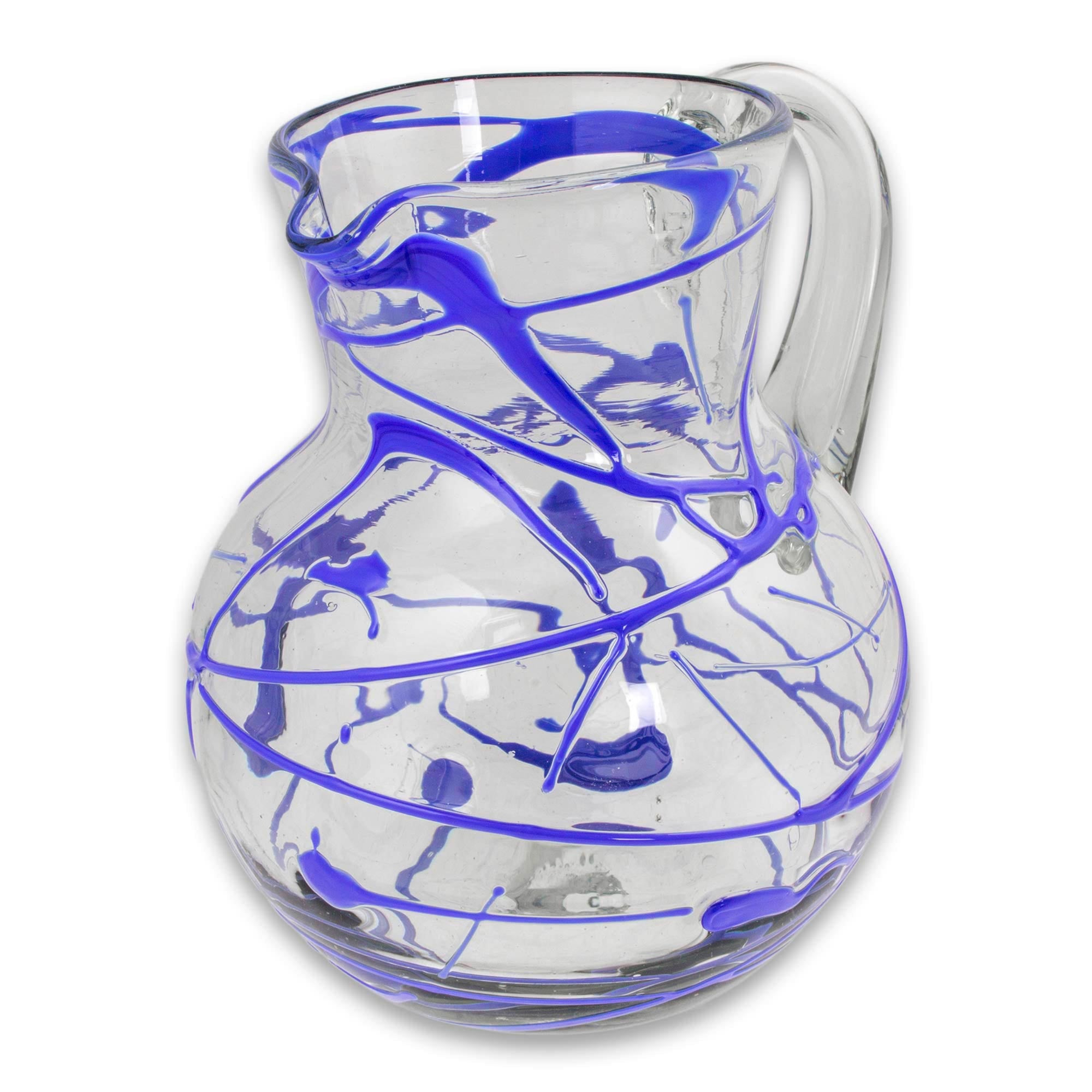 Premium Sapphire Swirl Hand-Blown Glass Pitcher - 84 oz Eco-Friendly Artisan Craft