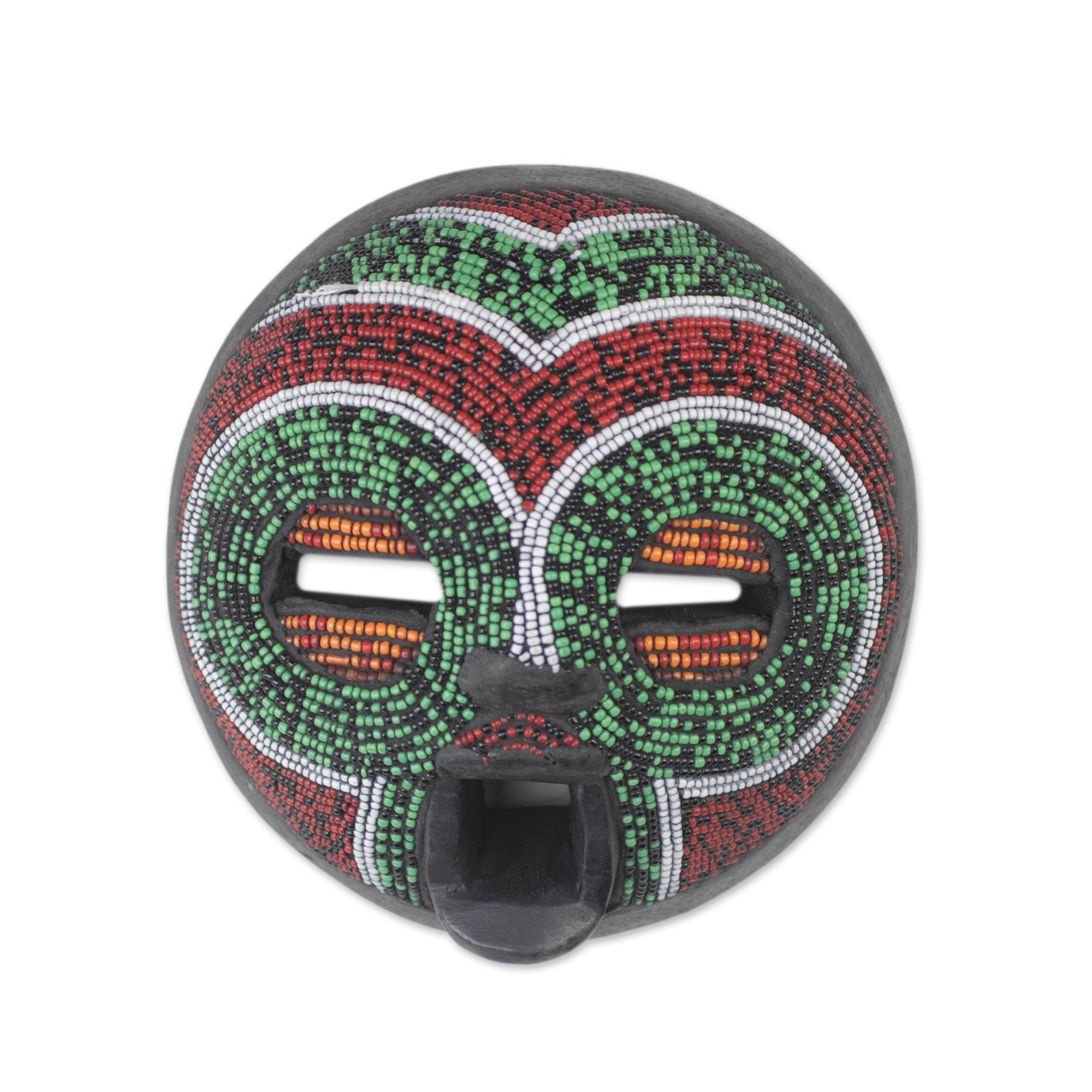 Premium African Wood Wall Mask with Recycled Glass Beads - Handcrafted in Ghana