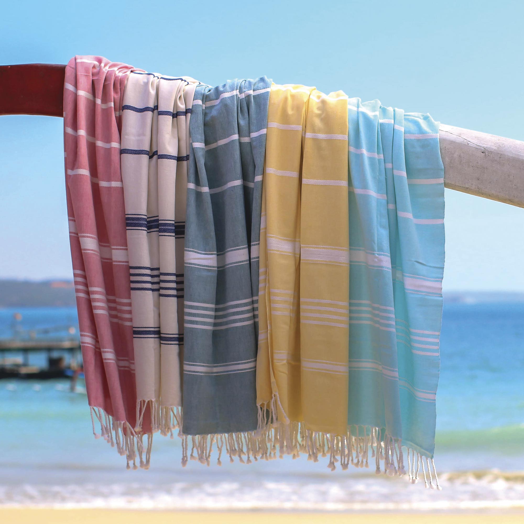 Premium Snow White Cotton Beach Towel with Indigo Stripes – Ultimate Relaxation
