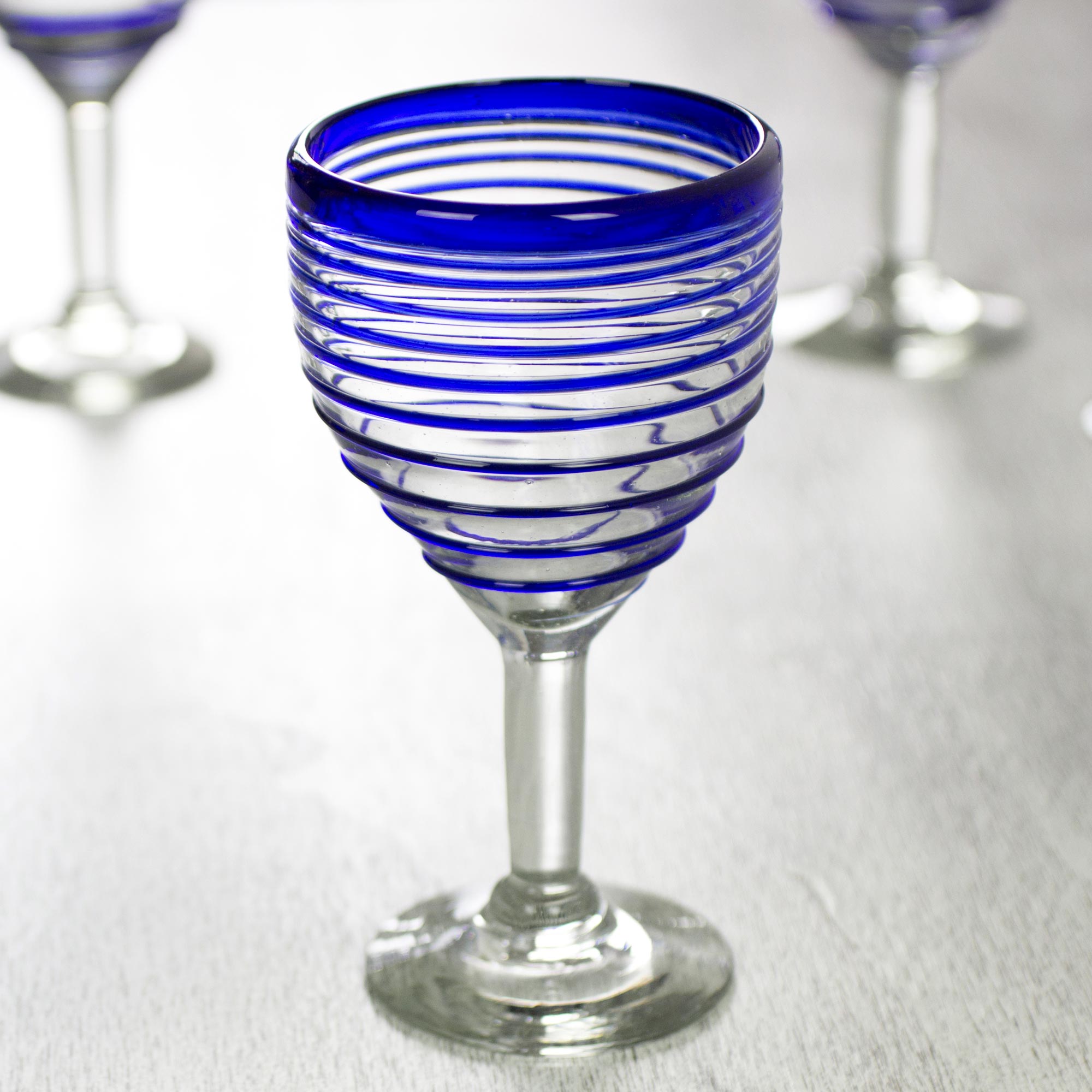 Premium Hand-Blown Cobalt Blue Spiral Wine Glasses - Set of 6