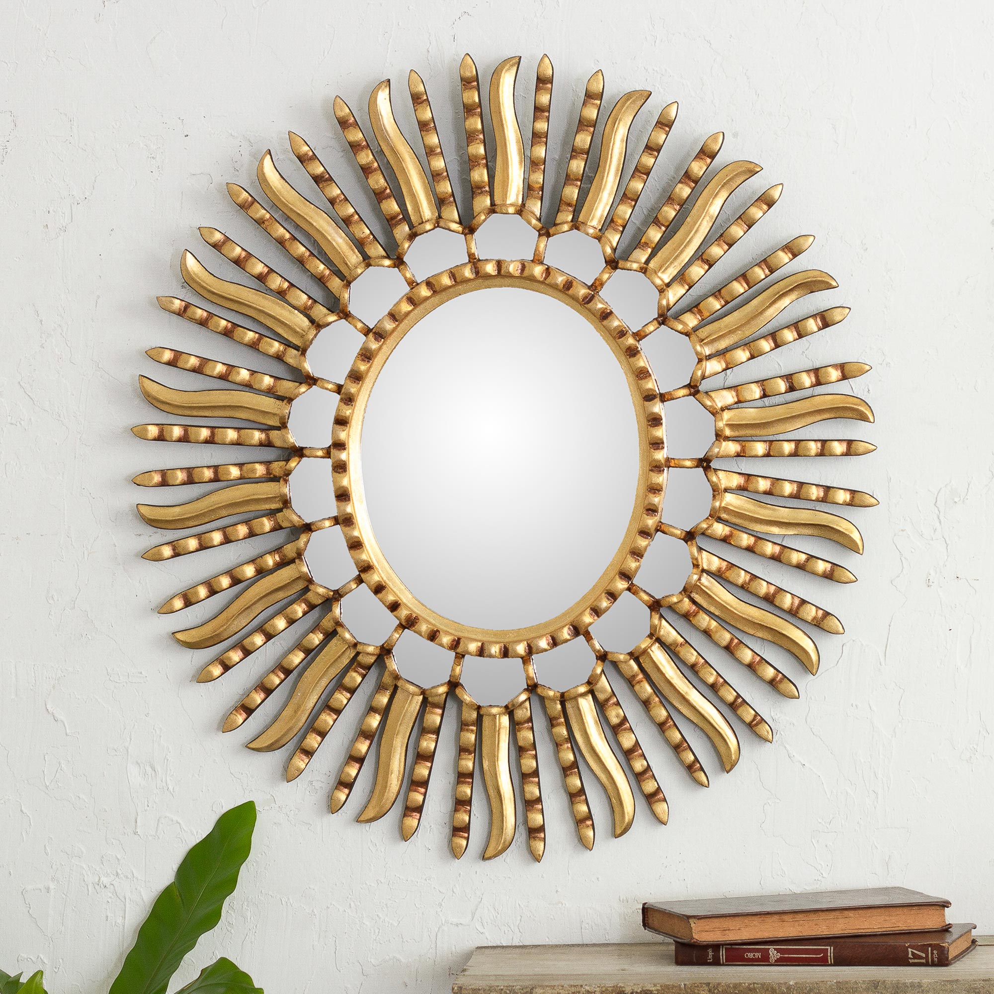 Premium Winter Sunburst Starburst Bronze Leaf Mirror - Handcrafted in Peru