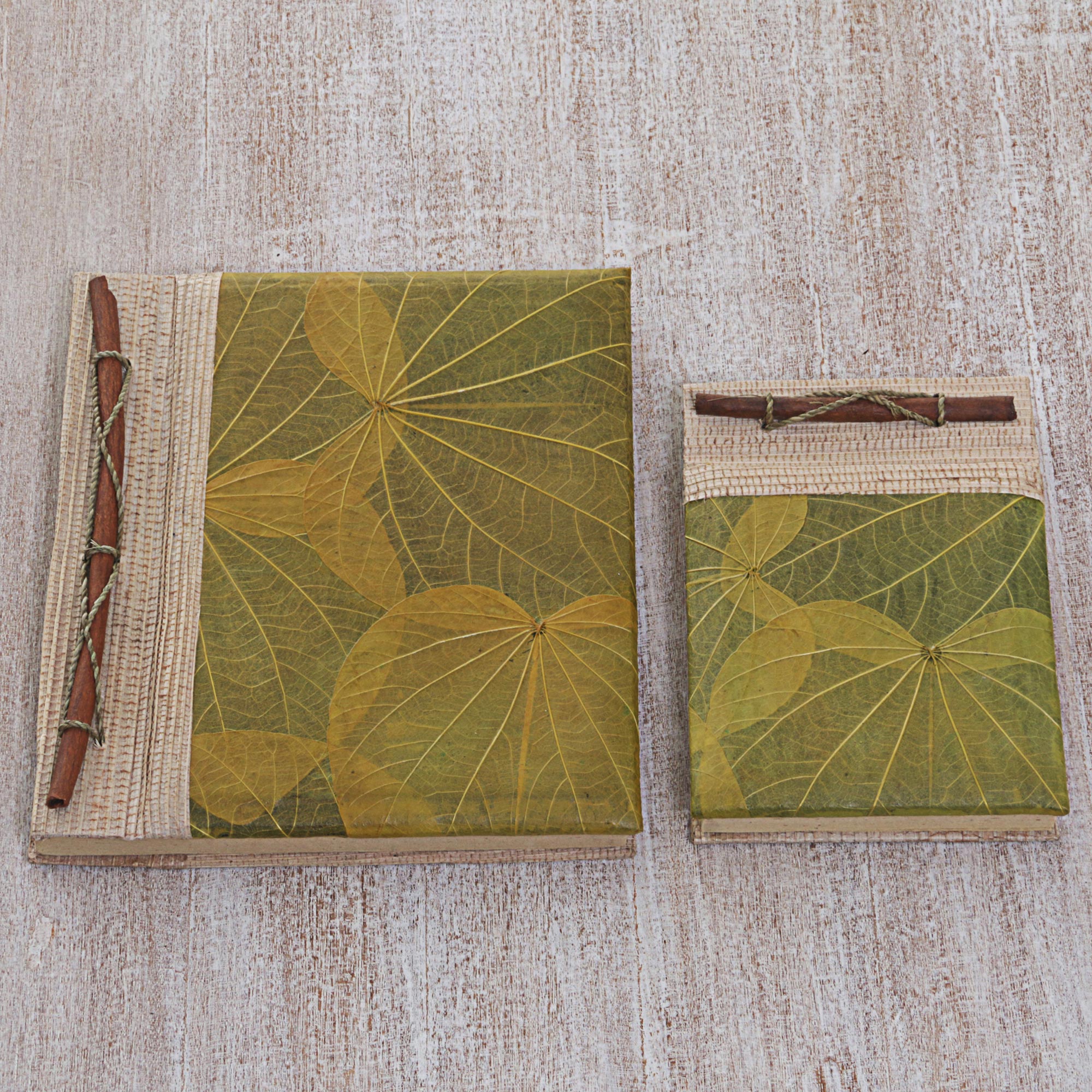 Premium Handcrafted Rice Paper Notebooks - Autumn Spirit in Olive