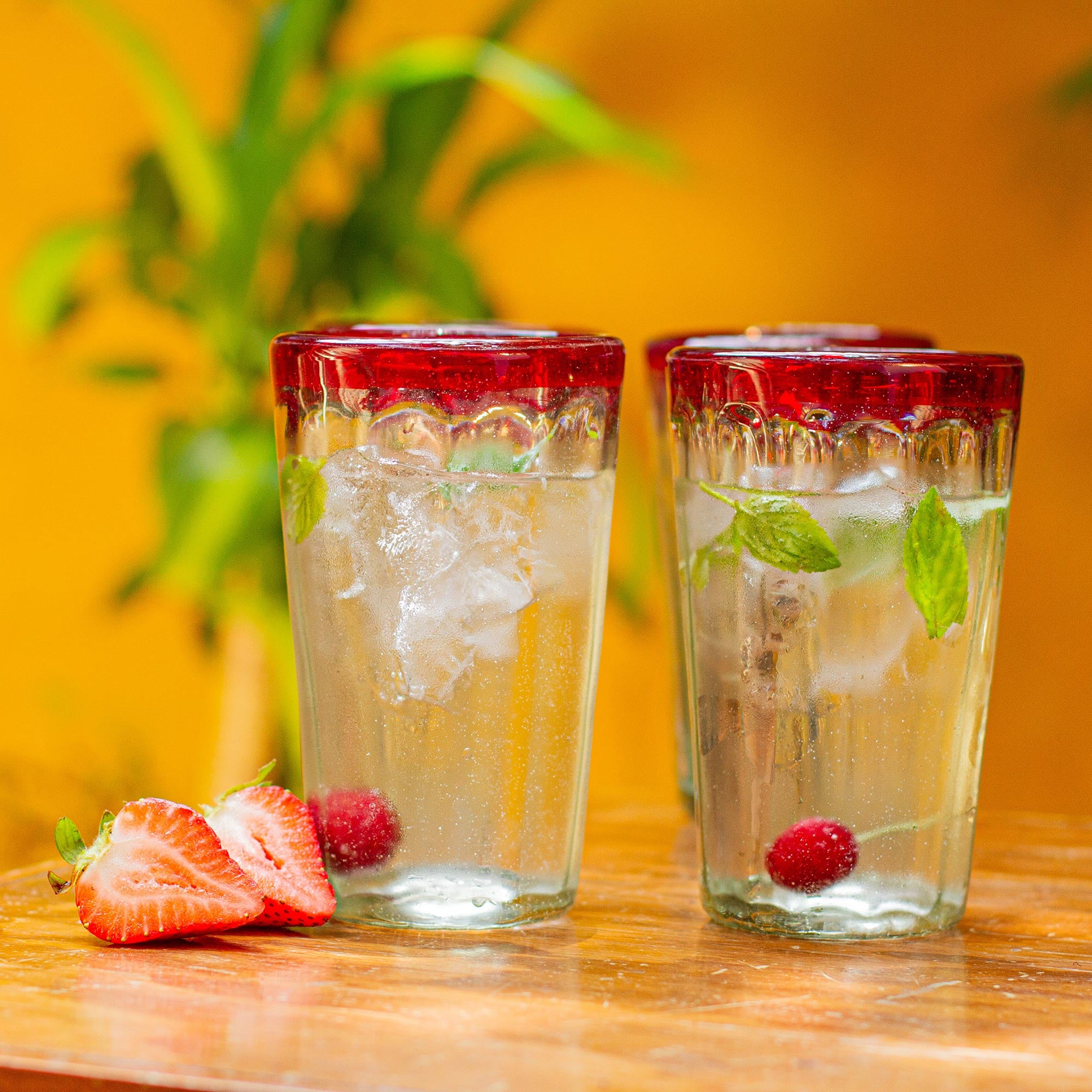 Premium Ruby Groove Collection - Set of 6 Handblown Mexican Recycled Glasses