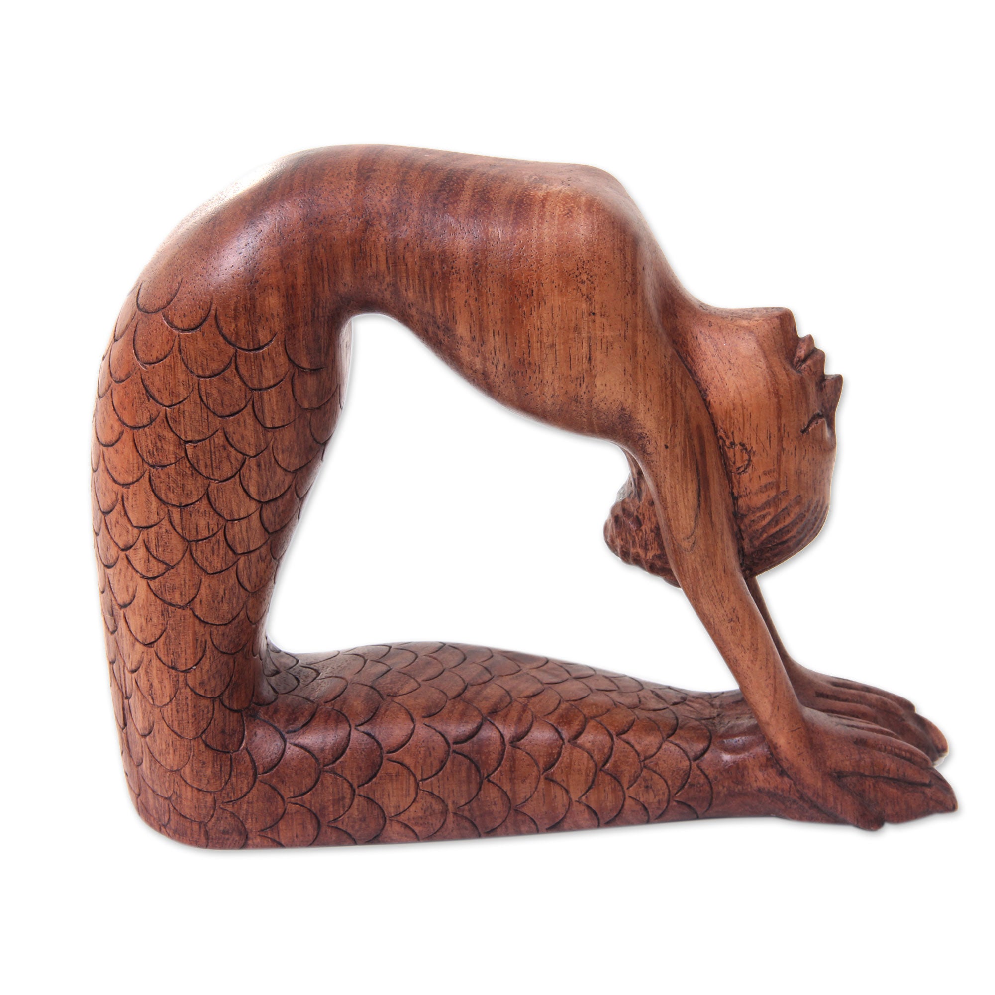 Premium Hand-Carved Balinese Mermaid Sculpture - Ustrasana Yoga Pose