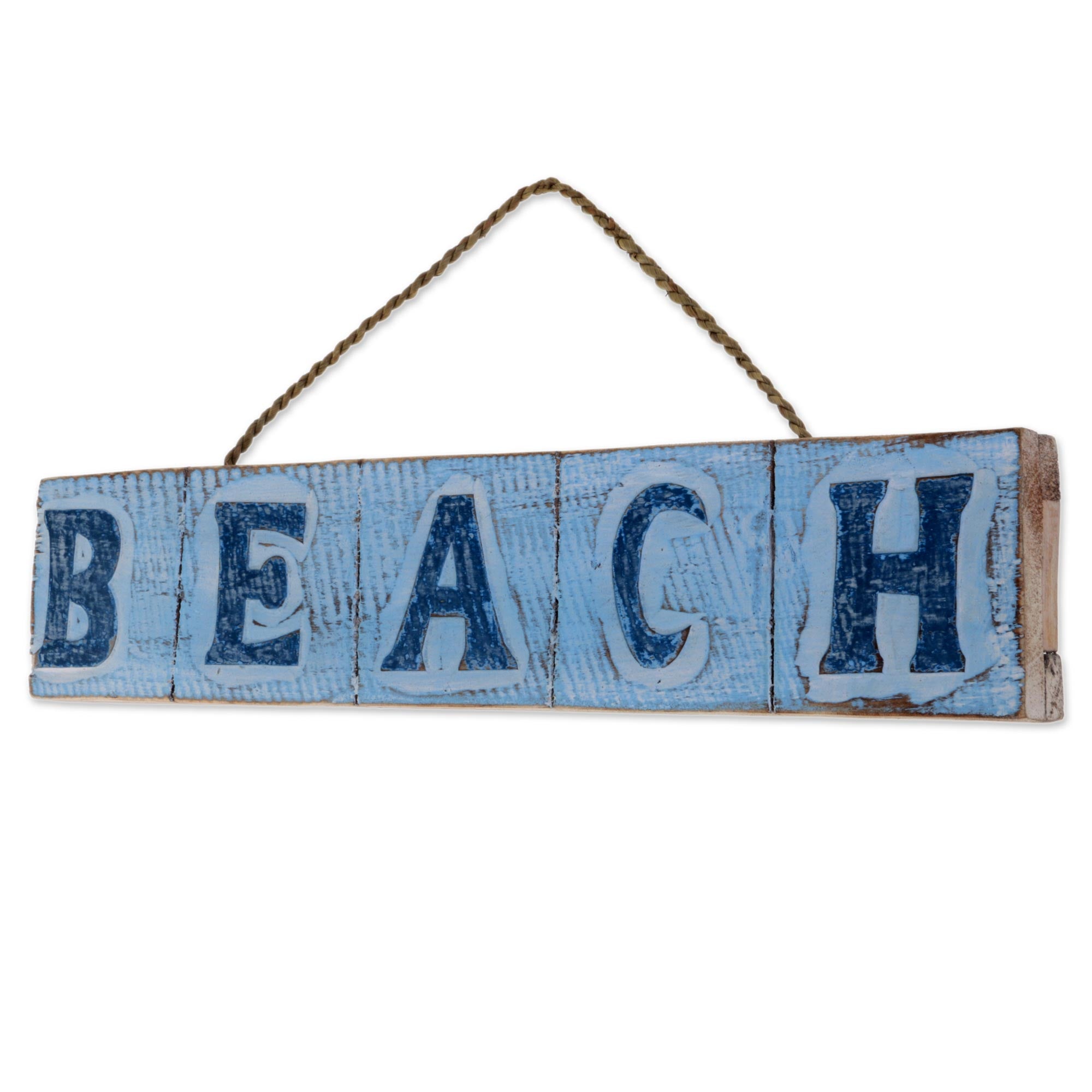 Premium Hand-Carved Beach Wood Sign - Sky Blue, Rustic Wall Decor