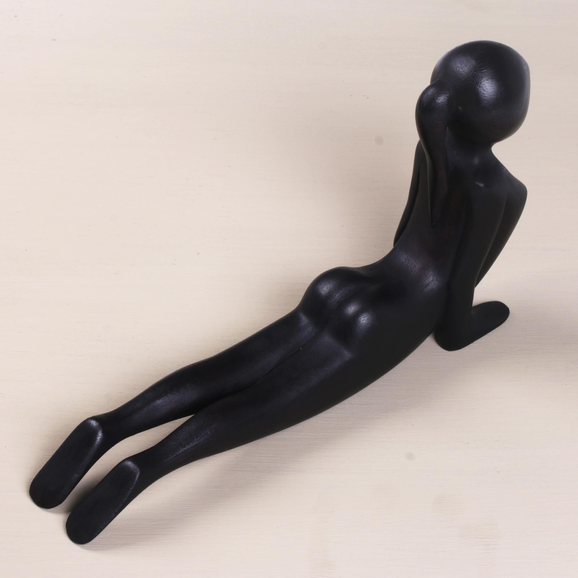 Premium Cobra Yoga Pose Wood Statuette - Handcrafted Black Finish