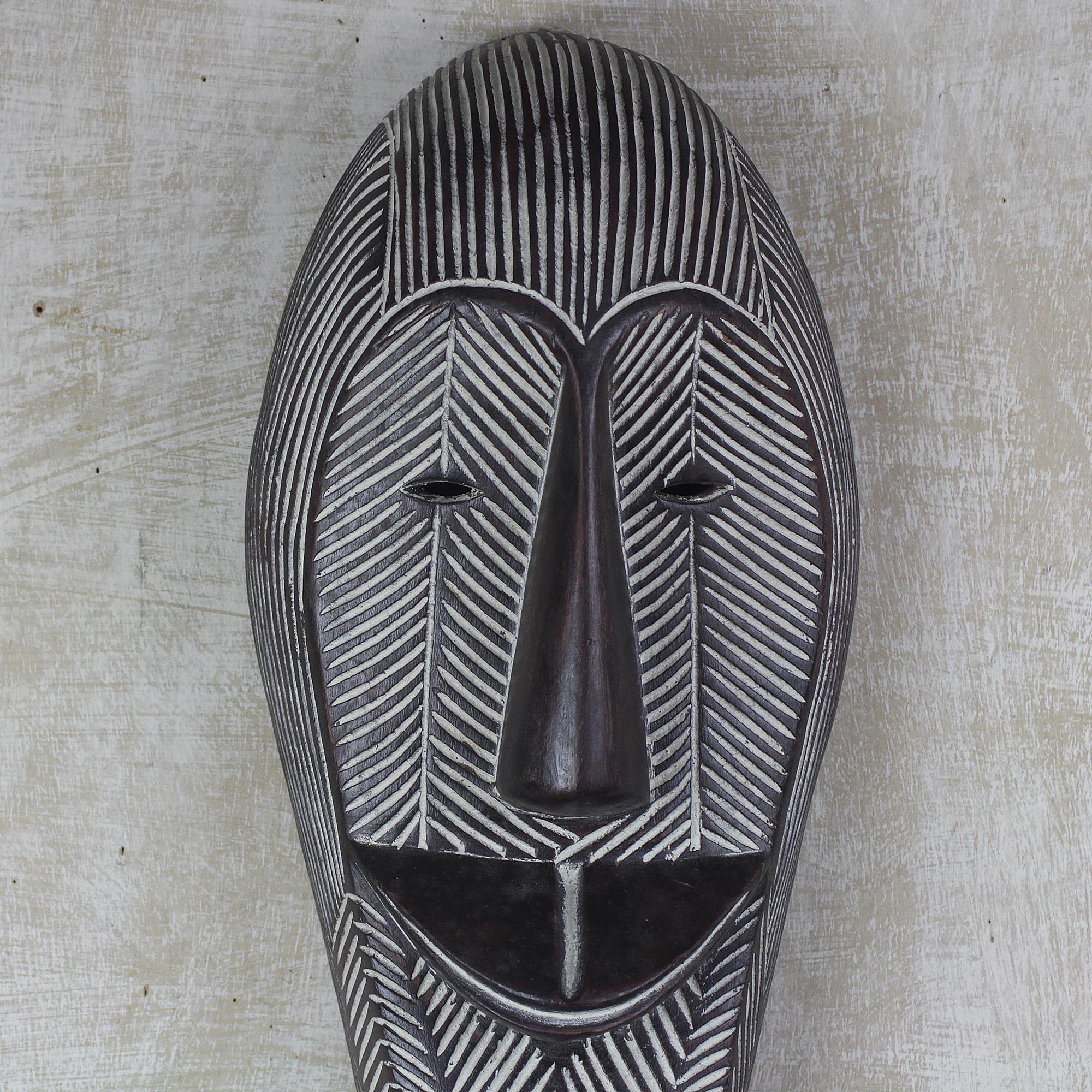 Premium Hand-Carved African Wall Mask: Smiling Woman by Salihu Ibrahim