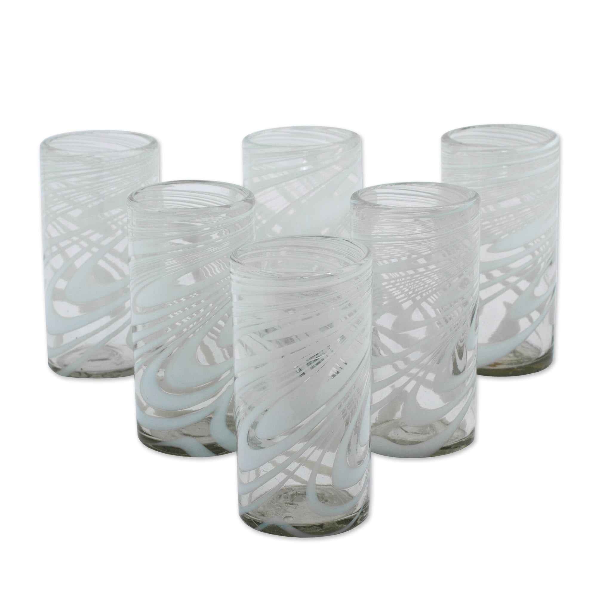 Premium Whirling White Recycled Glass Highball Set - Handcrafted in Mexico