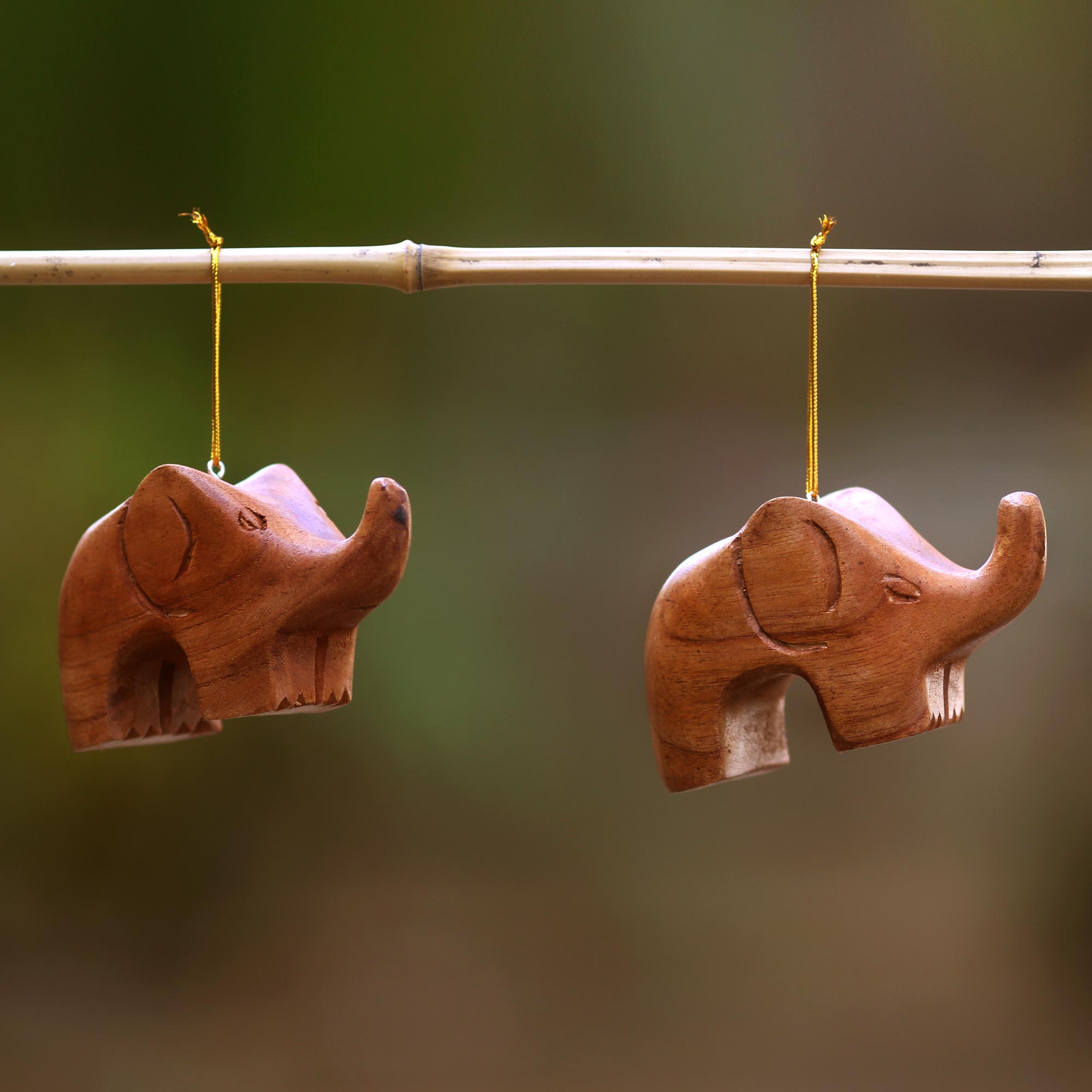 Premium Handcrafted Suar Wood Elephant Ornaments - Set of 2