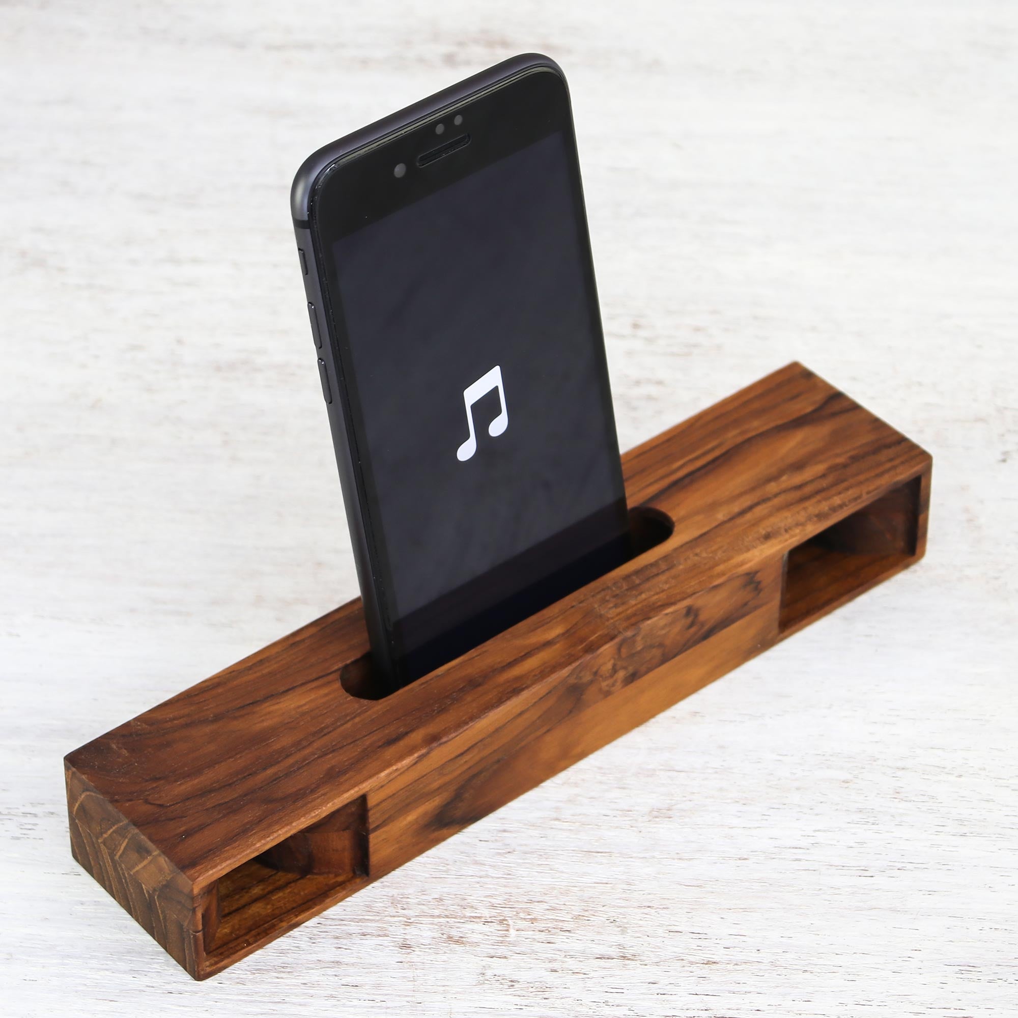 Premium Teak Wood Phone Speaker – Handcrafted Sound Amplifier from Thailand
