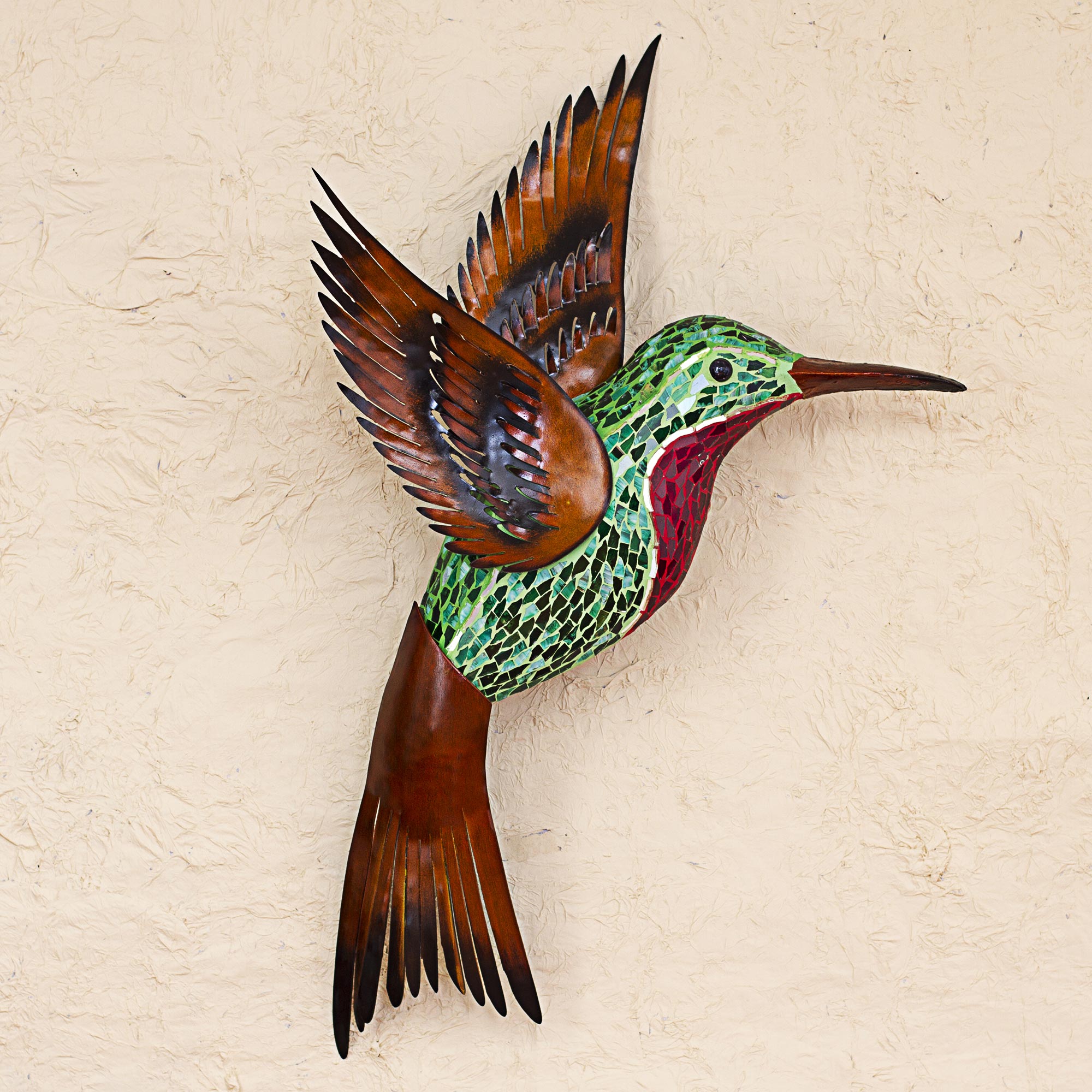 Premium Steel Wall Art - Green Hummingbird Sculpture