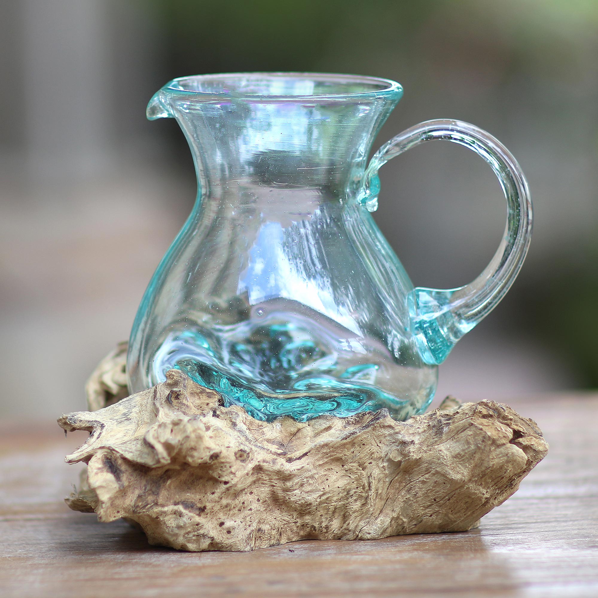 Premium Hand-Blown Glass & Albesia Wood Art Sculpture