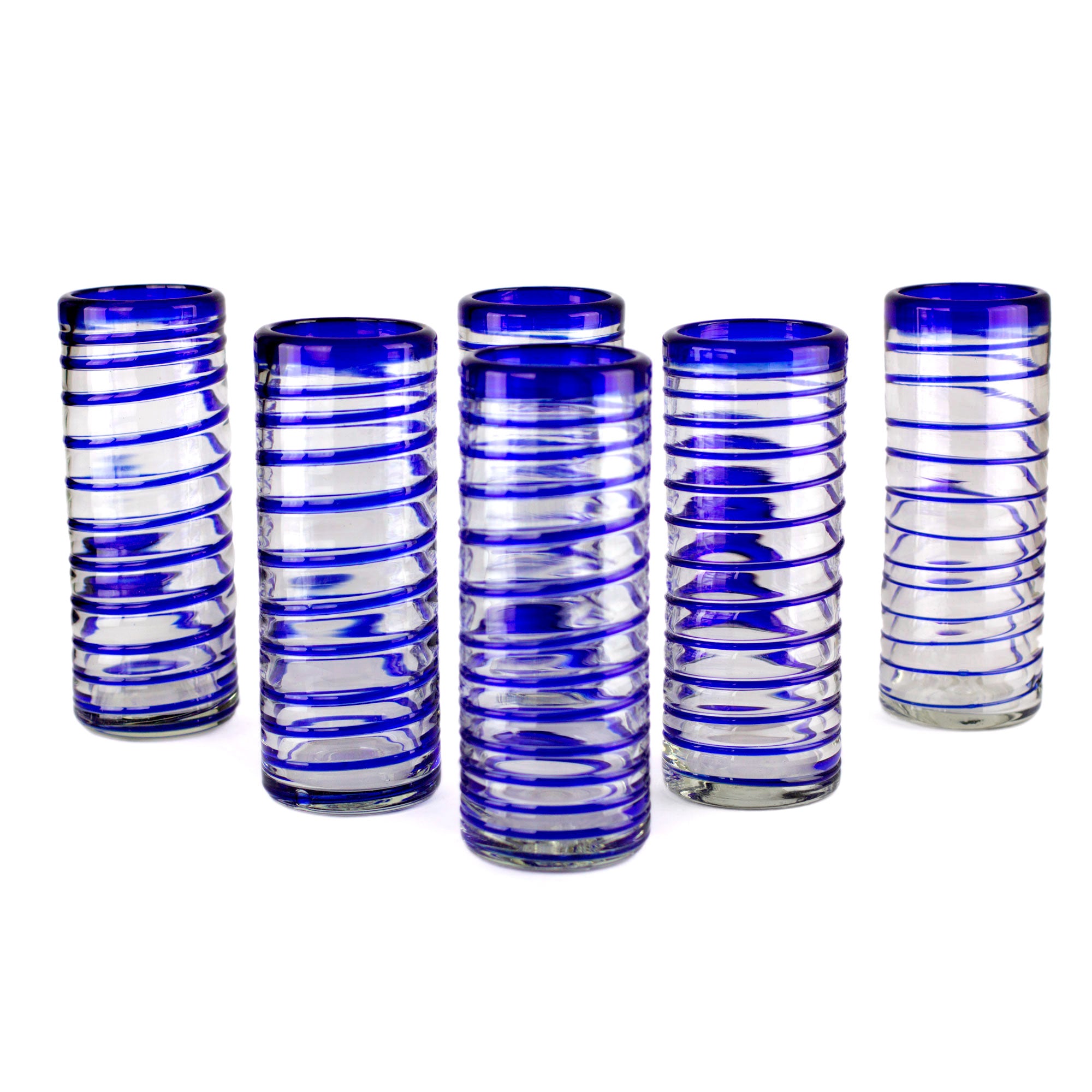 Premium Cobalt Spiral Handblown Glass Highball Set - Ultimate Craftsmanship