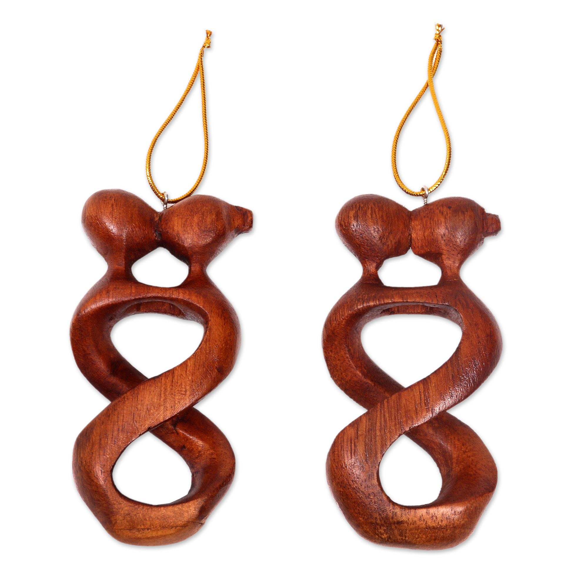 Premium Hand-Carved Bali Wood Lovers Ornament Set - Romantic Kissing Pair