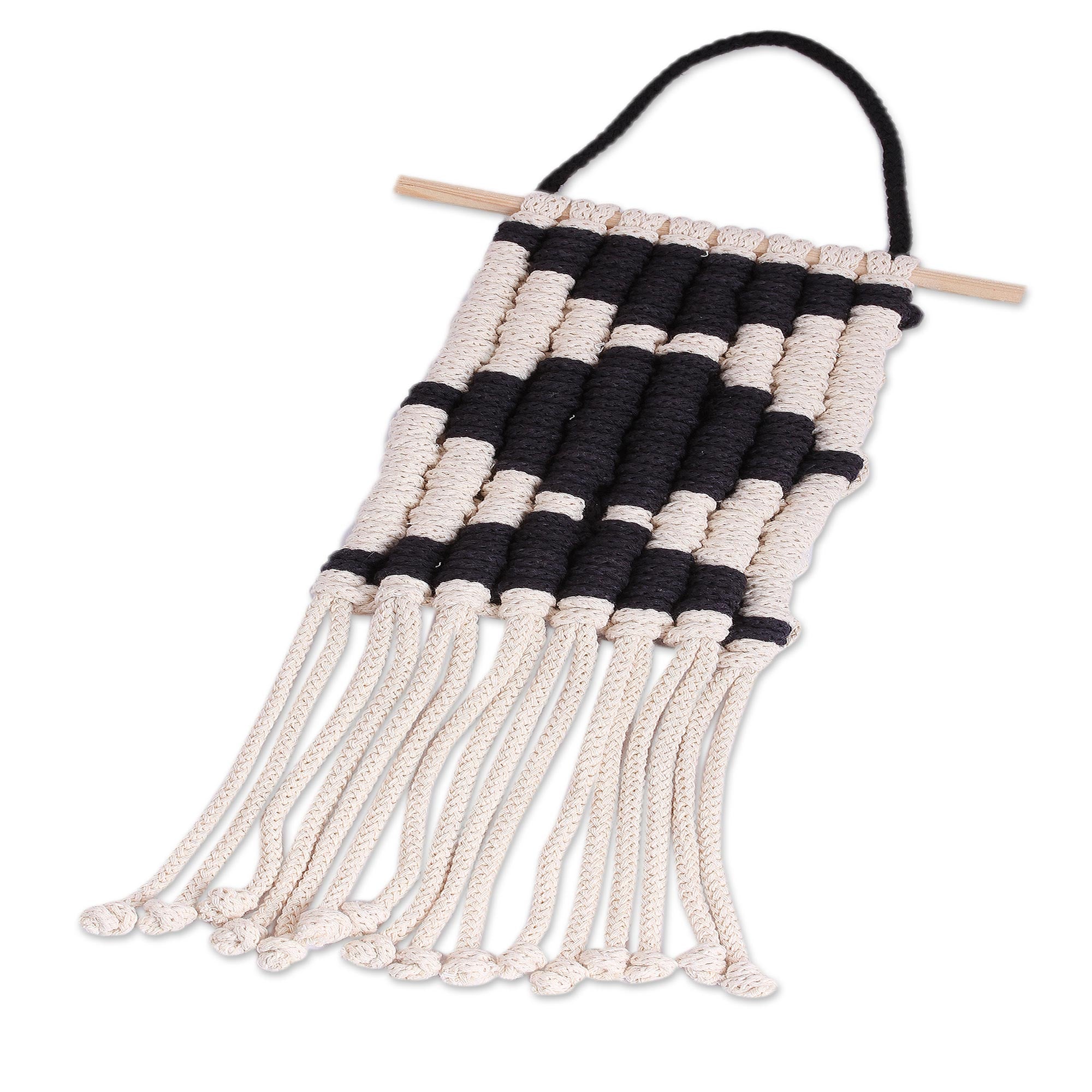 Premium Handwoven Cotton Wall Art with Black Diamond Design | Authentic Mexican Craftsmanship