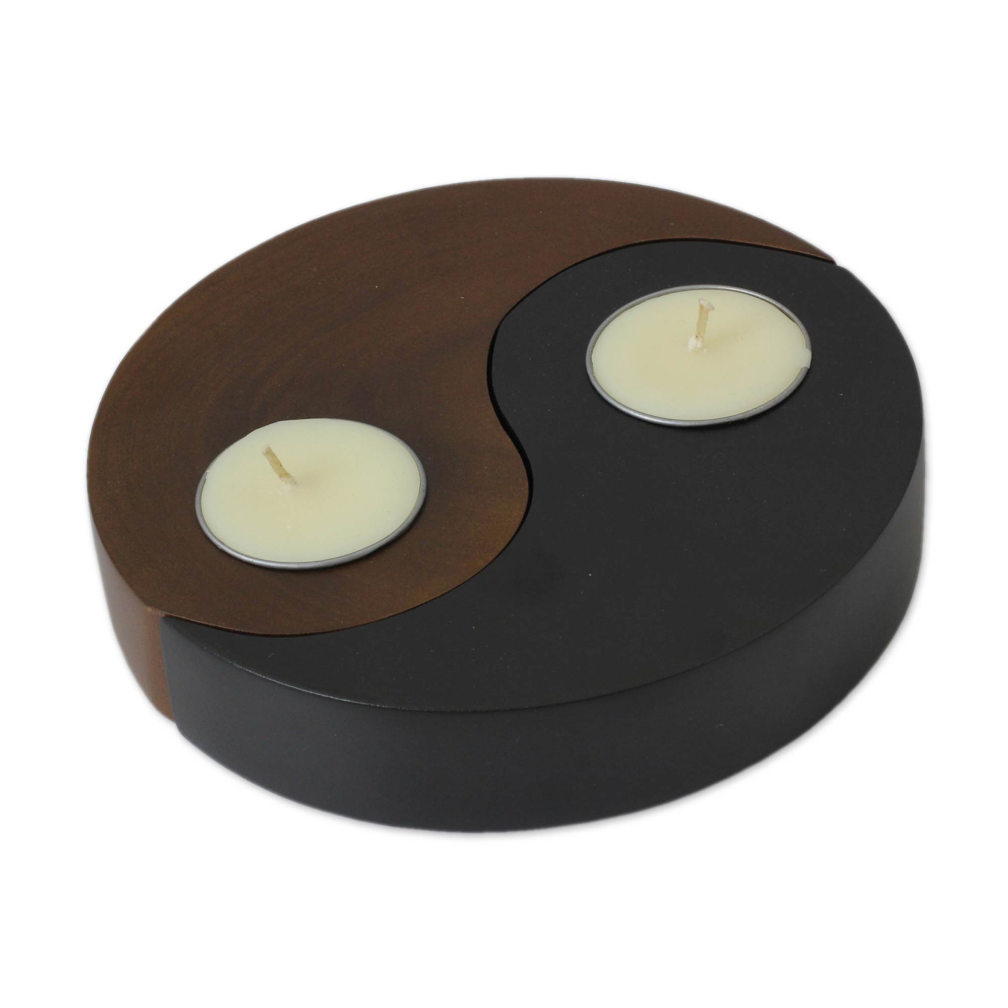 Premium Yin Yang Hand-Carved Wood Tealight Candleholders Set