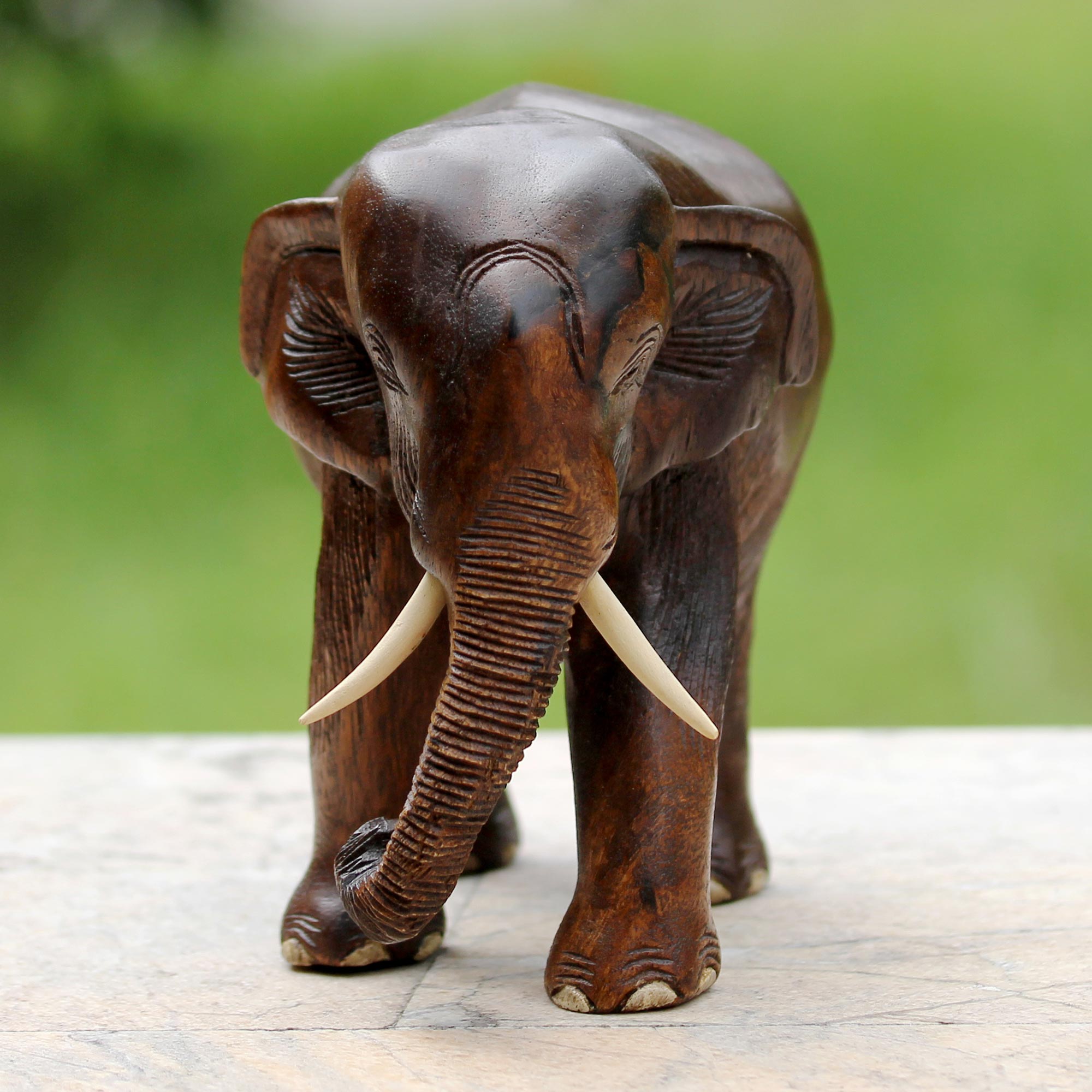 Premium Thai Elephant Handcrafted Sculpture - Rain Tree Wood Art