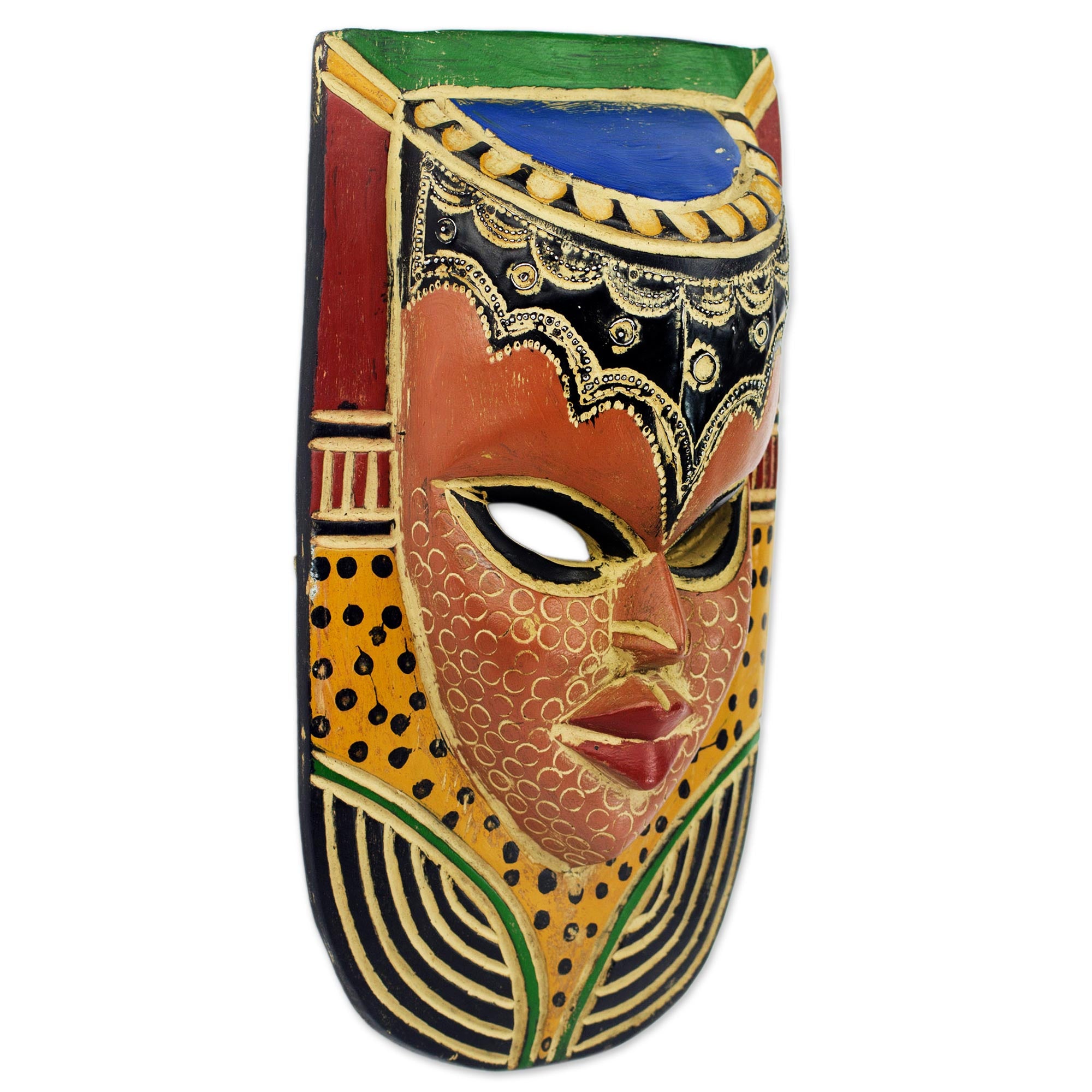 Premium Hand-Carved Queen Wall Mask - Sese Wood with Aluminum Crown
