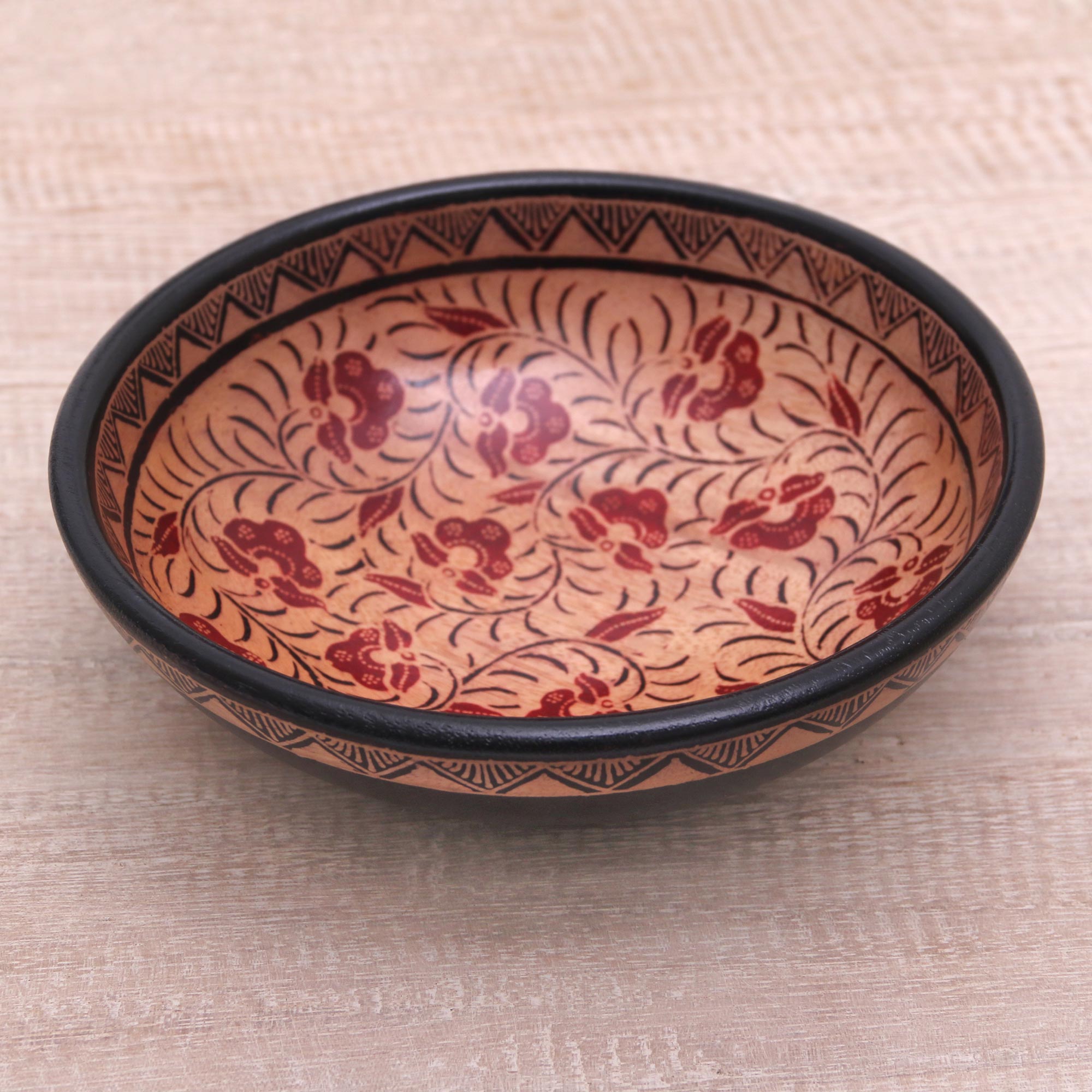Premium Lok Chan Floral Batik Wood Bowl - Handcrafted Decorative Art from Bali