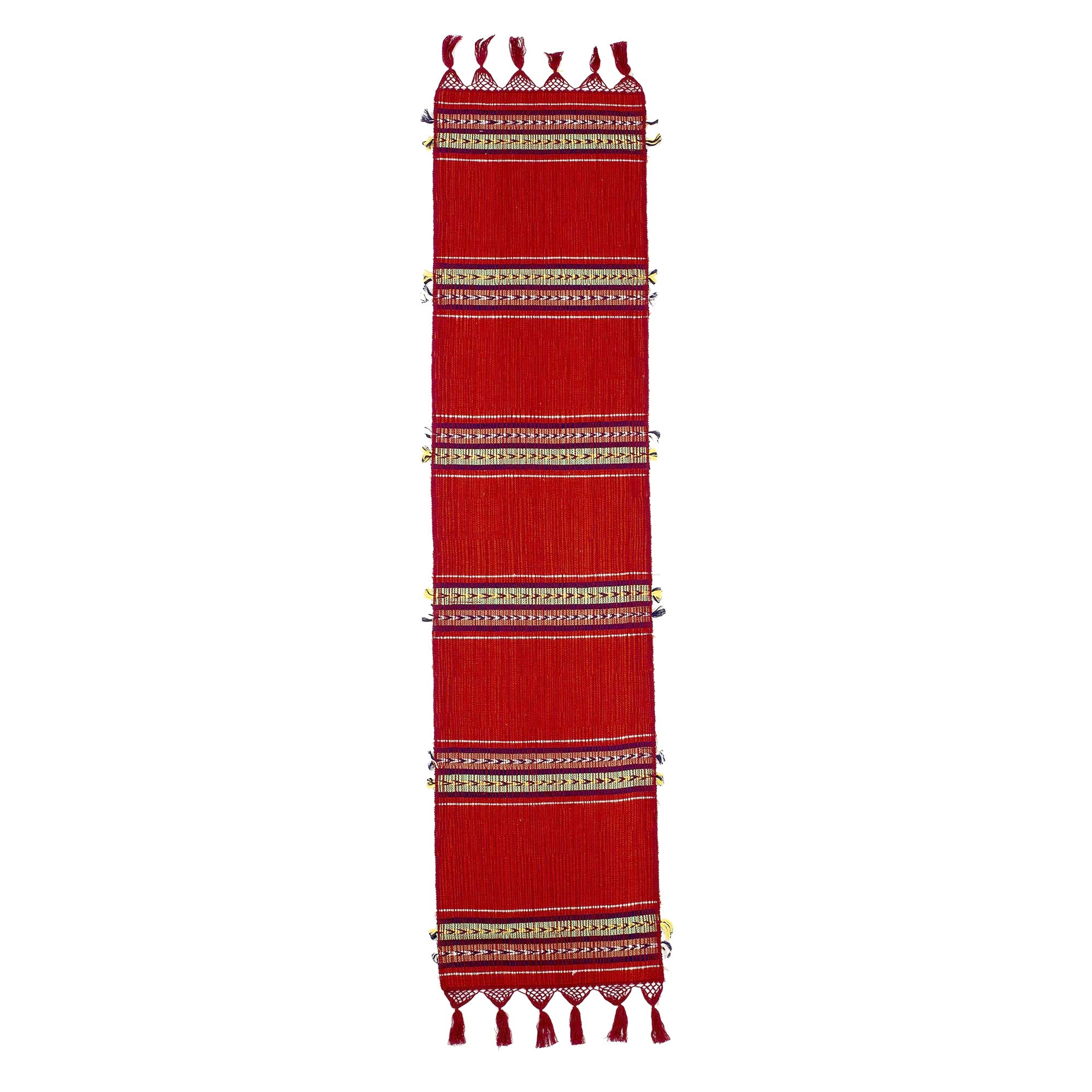 Premium Highland Paths Red Cotton Table Runner - Handwoven Elegance