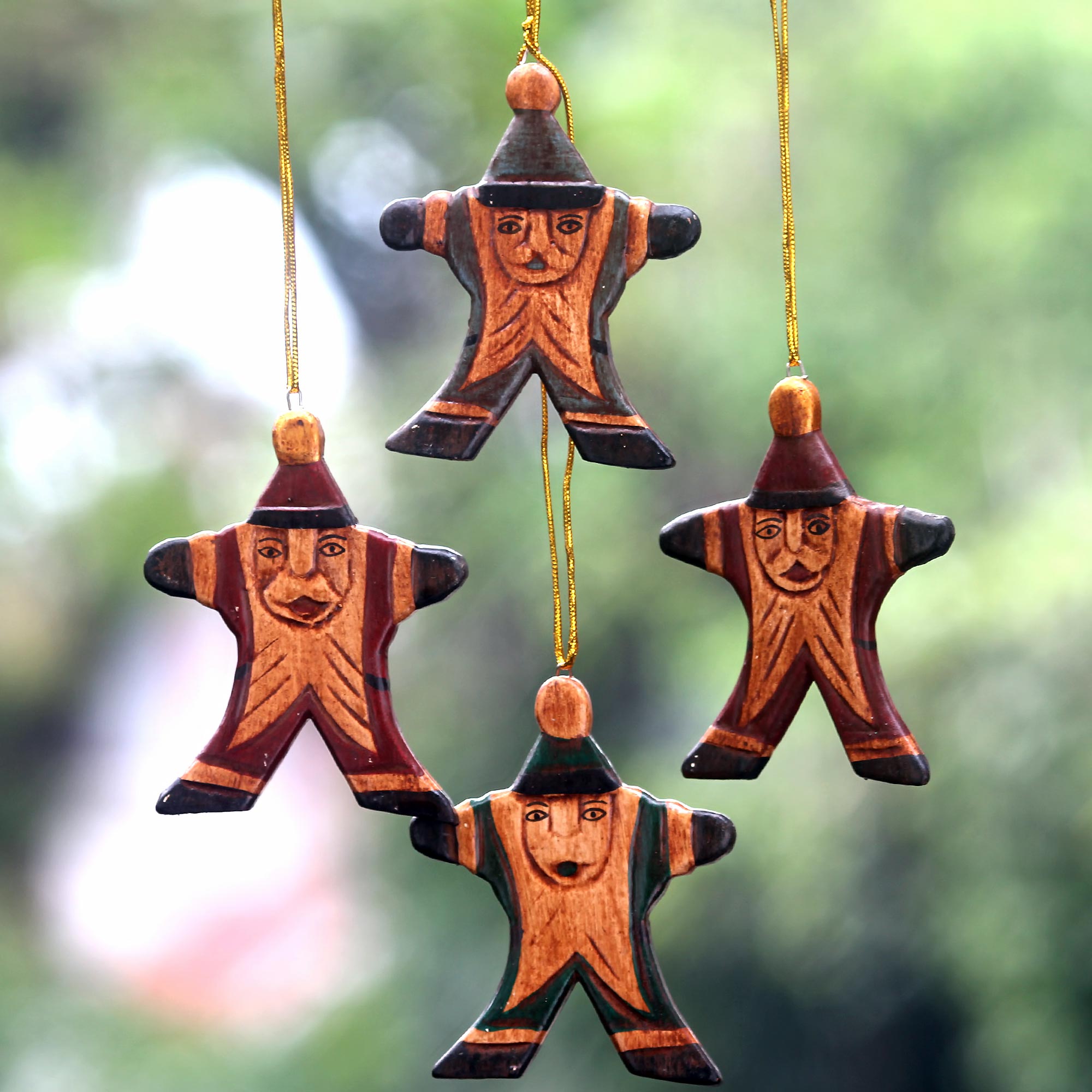 Premium Handcrafted Santa Claus Christmas Ornaments - Maroon & Green Set