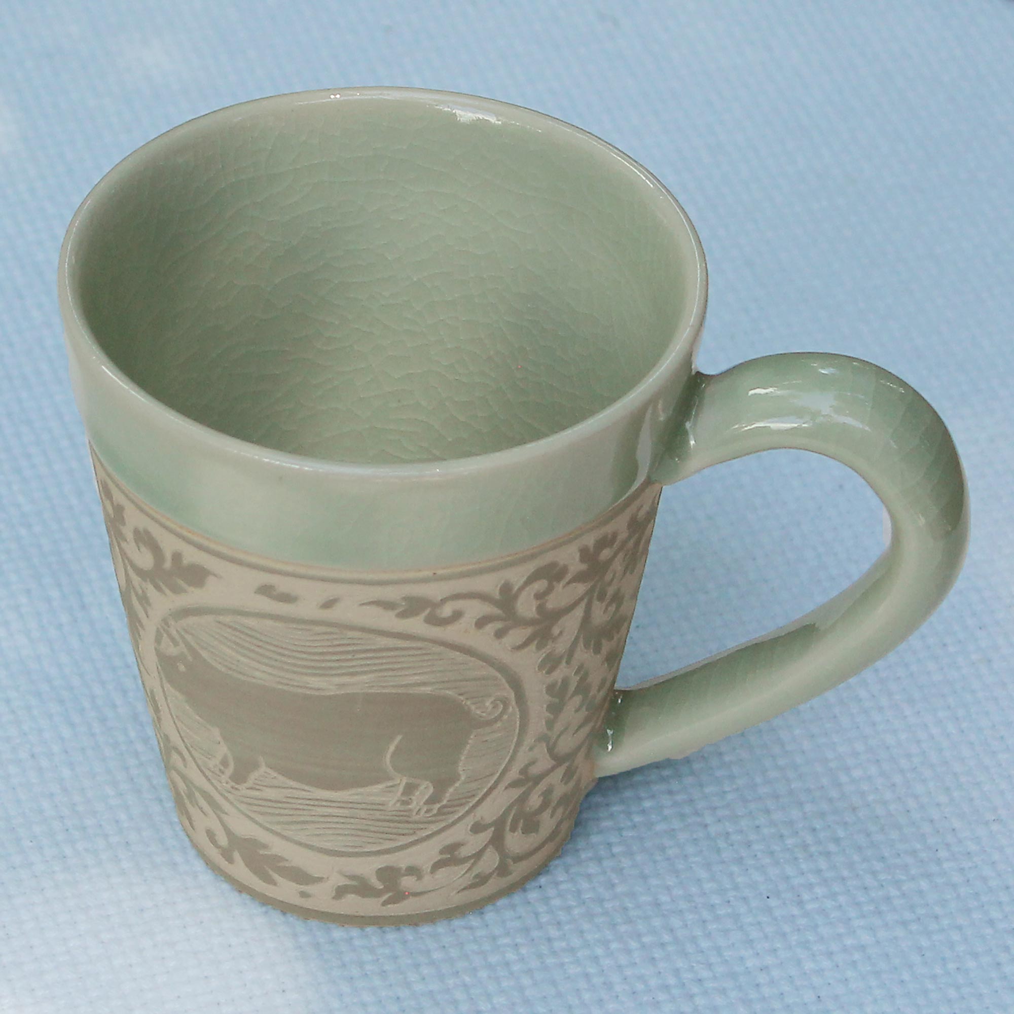 Premium Thai Zodiac Pig Celadon Mug – Handcrafted Ceramic with Elegant Design