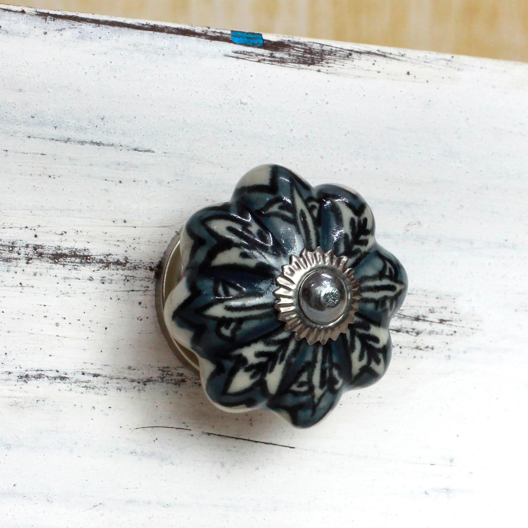 Premium Floral Grey Ceramic Cabinet Knobs – Handcrafted Set of 6