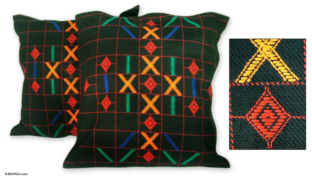 Premium Mystical Algorithm Cotton Cushion Covers (Pair) - Handcrafted Elegance