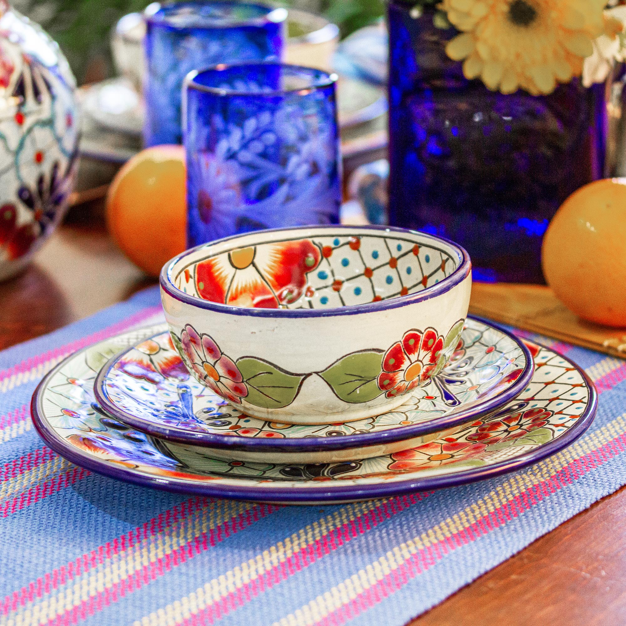 Premium Handcrafted Talavera Ceramic Salad Plates - Colorful Floral Pair