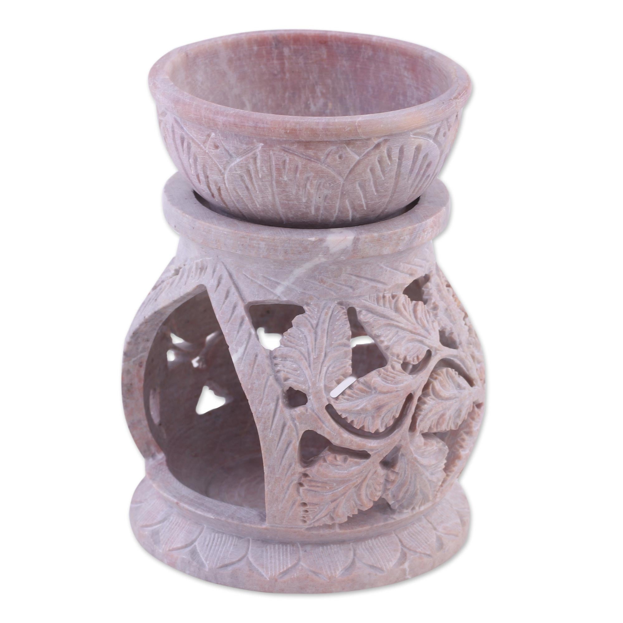 Premium Handcrafted Soapstone Oil Warmer with Leaf Motif - Ultimate Aromatherapy Essential