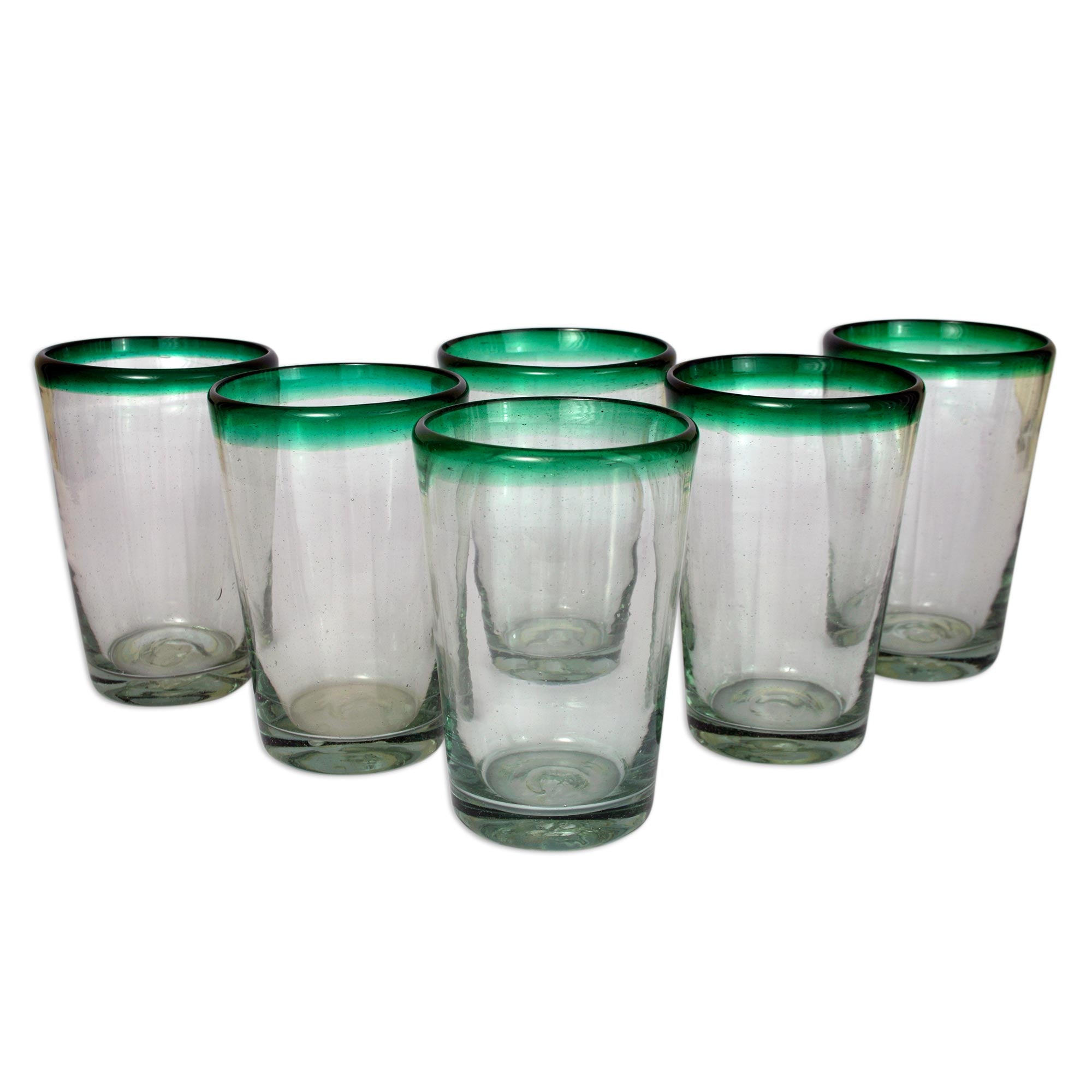 Premium Handblown Conical Glassware Set - Clear & Green (Set of 6)