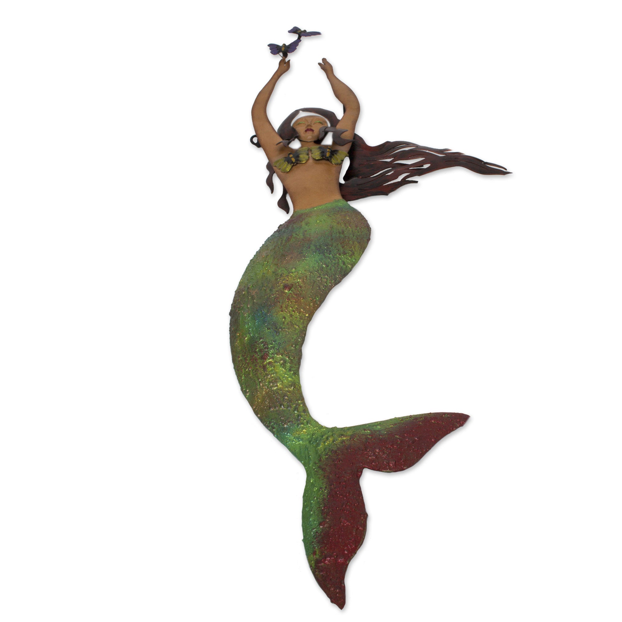 Premium Handcrafted Mermaid and Butterfly Iron Wall Sculpture