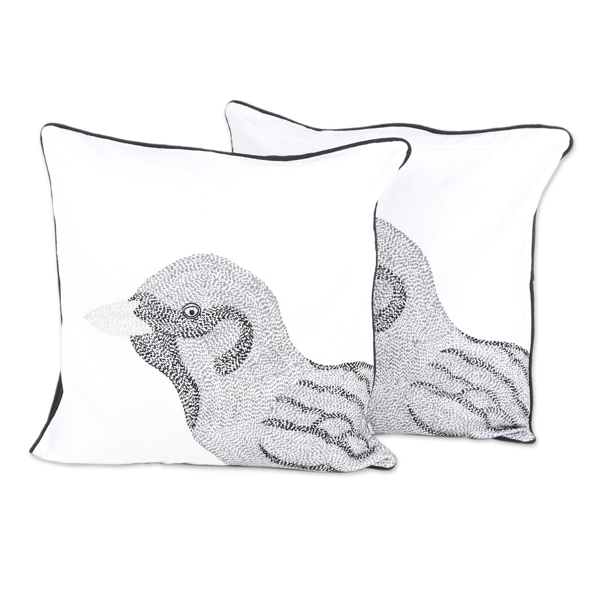 Premium Sparrow Cotton Cushion Covers – Elegant Kantha Stitch Design