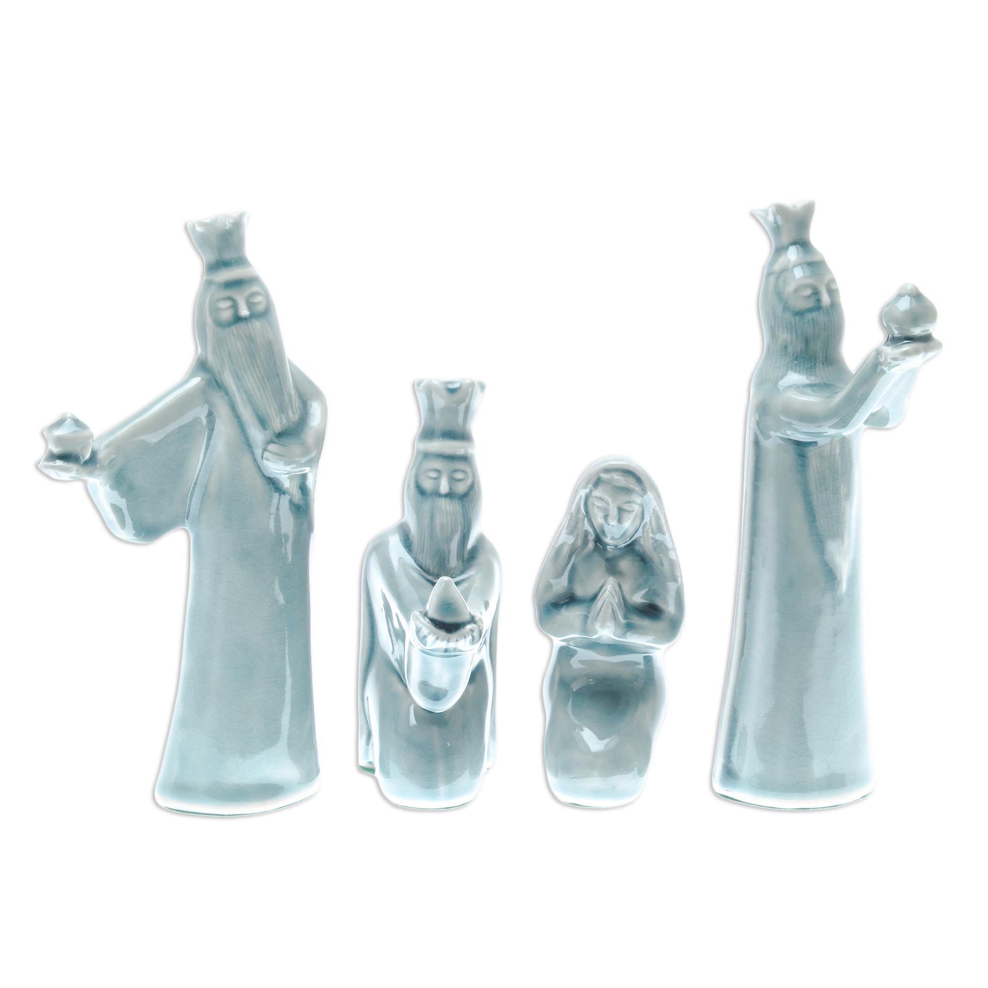 Premium Blue Celadon Ceramic Nativity Set - Handcrafted Christmas Scene (11 Pieces)