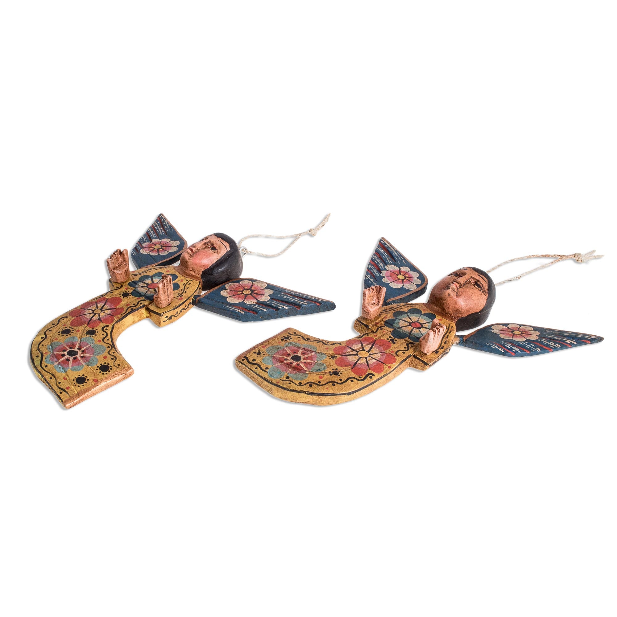 Premium Hand-Painted Floral Angel Wall Decor from Guatemala (Pair)