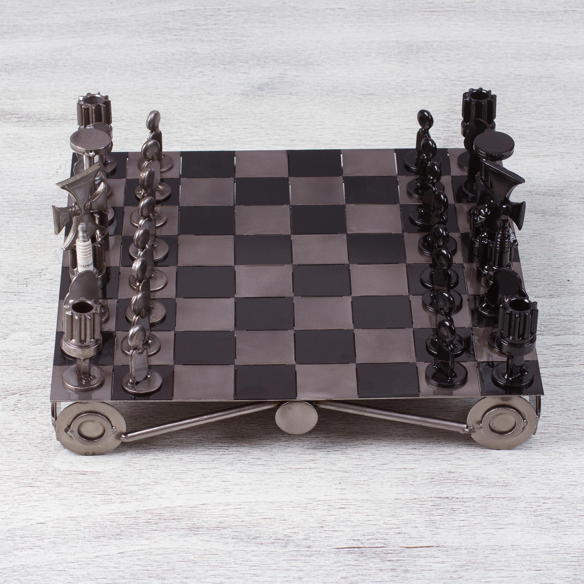 Premium Recycled Metal Chess Set - Handcrafted Artisan Design