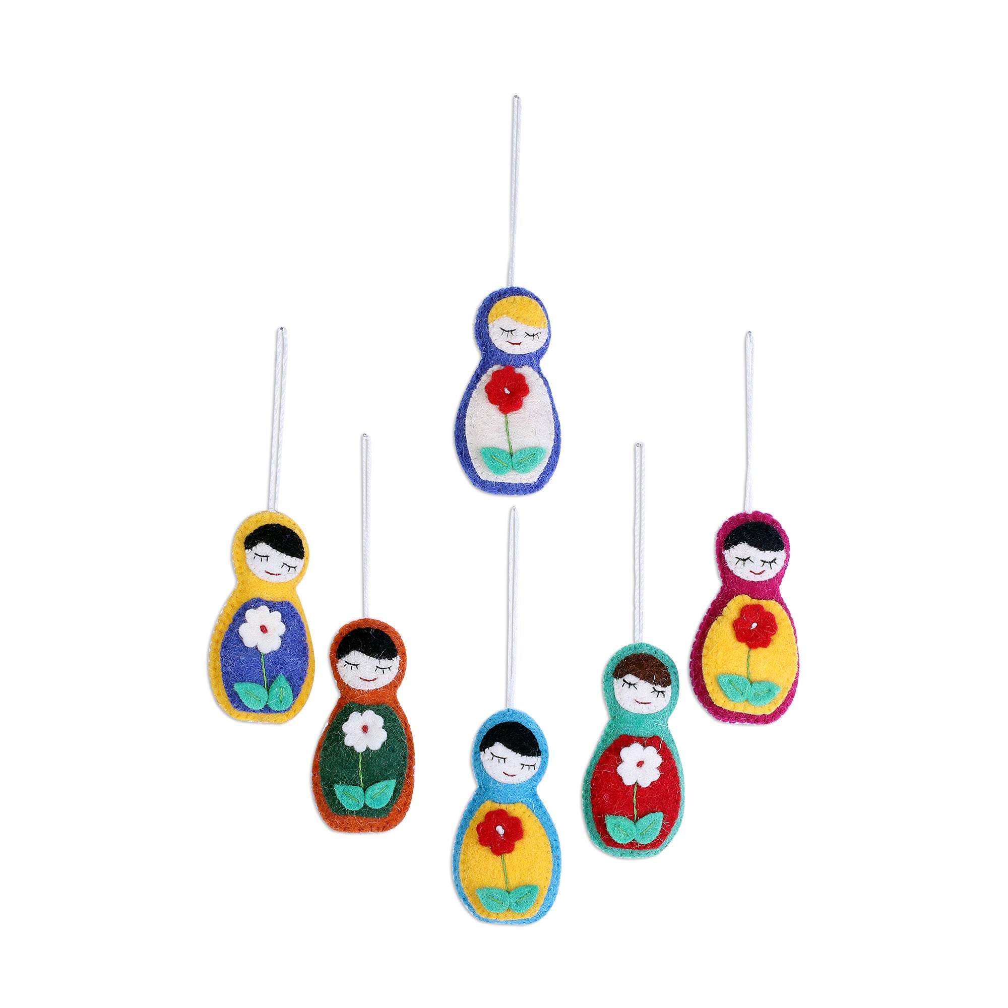Premium Handcrafted Floral Wool Ornaments Set - 'Sleeping Beauties' from India