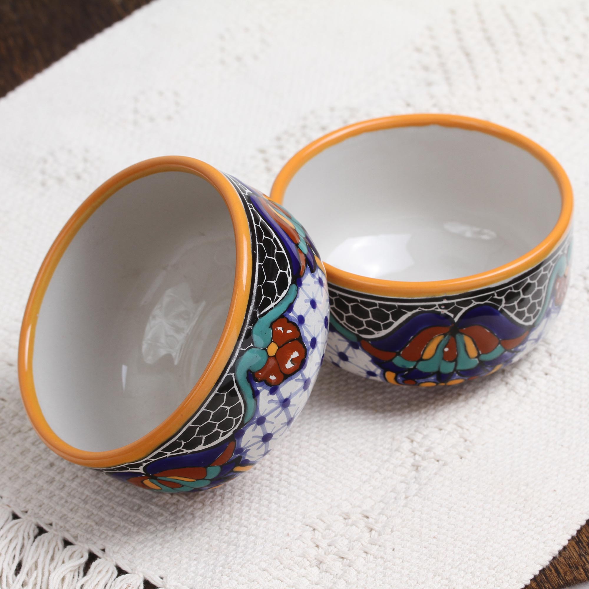 Premium Hand-Painted Zacatlan Ceramic Bowls – Authentic Mexican Artisan Pair