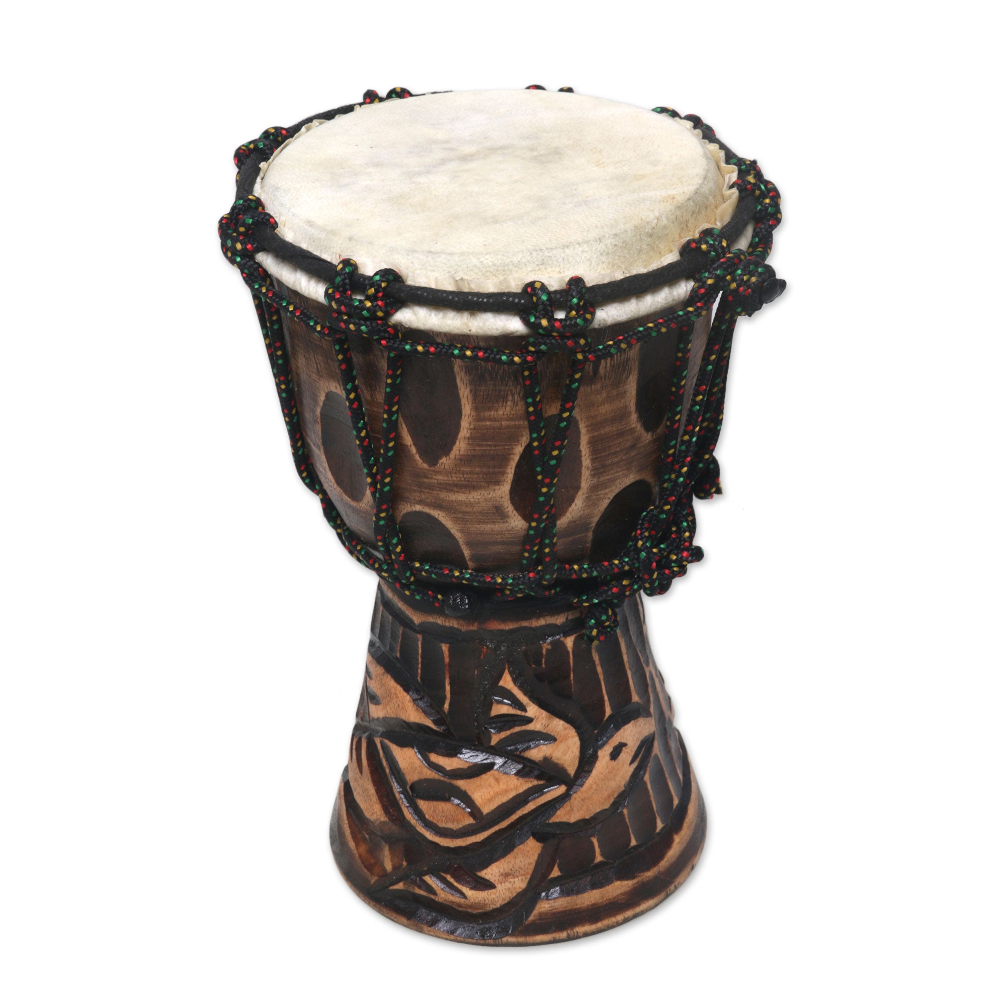 Premium Turtle-Themed Mahogany Mini Djembe Drum - Handcrafted in Bali