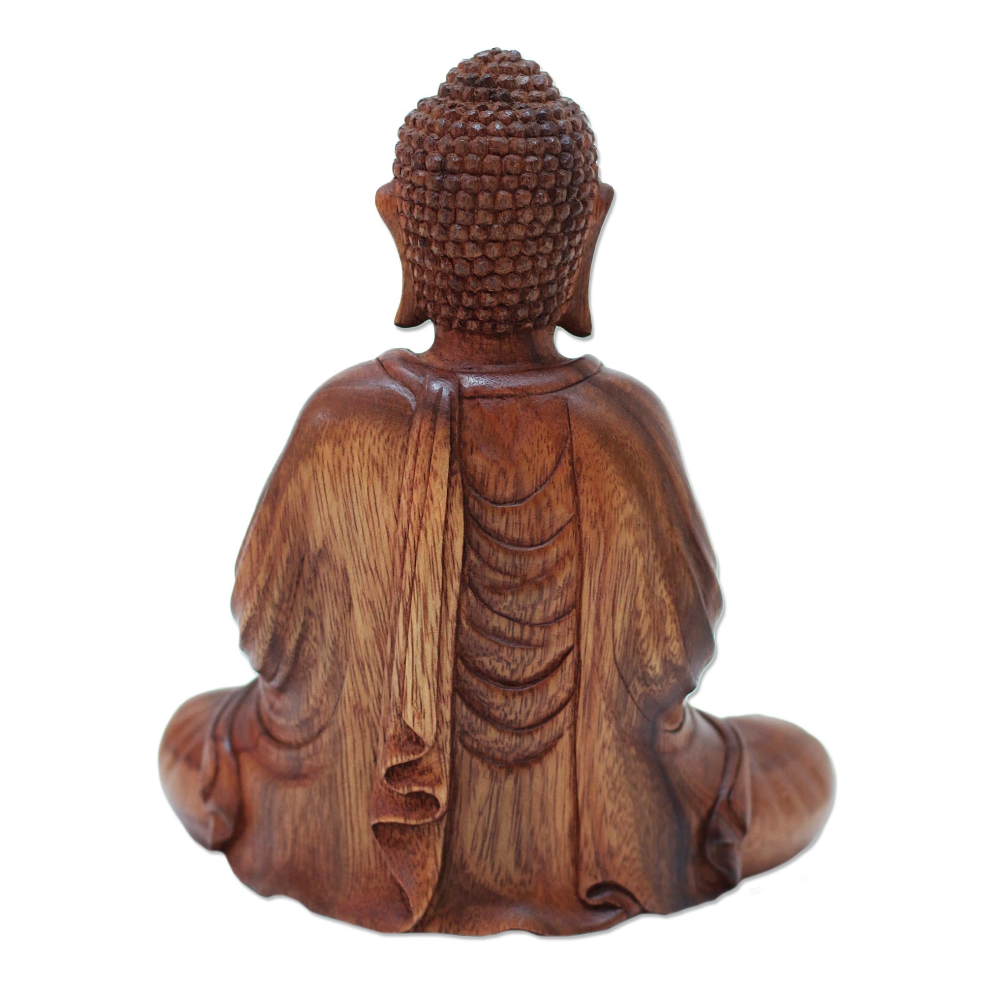 Premium Hand-Carved Suar Wood Buddha Sculpture - Indonesian Artisan Masterpiece