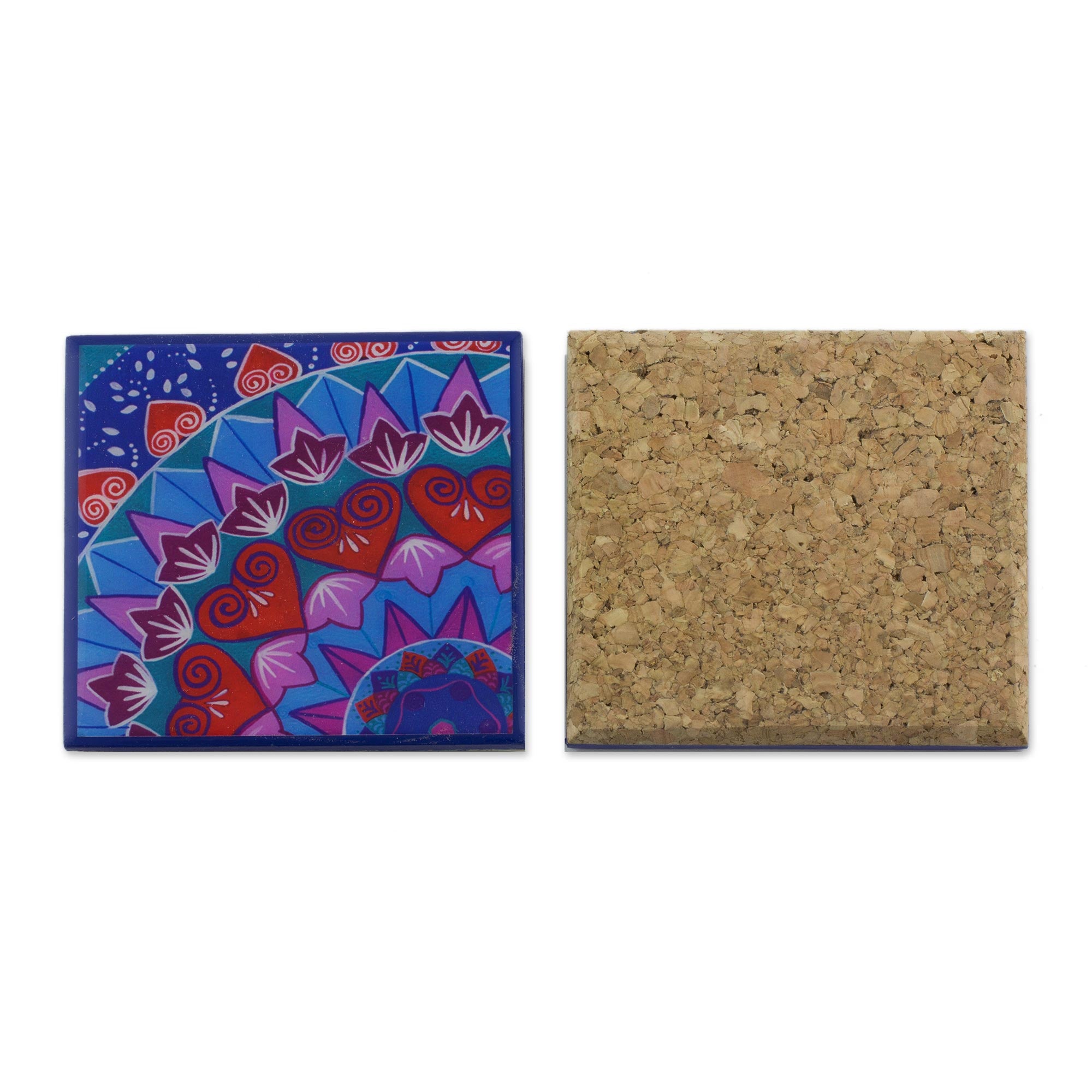 Premium Blue Delight Wood Coaster Set - Handcrafted in Costa Rica