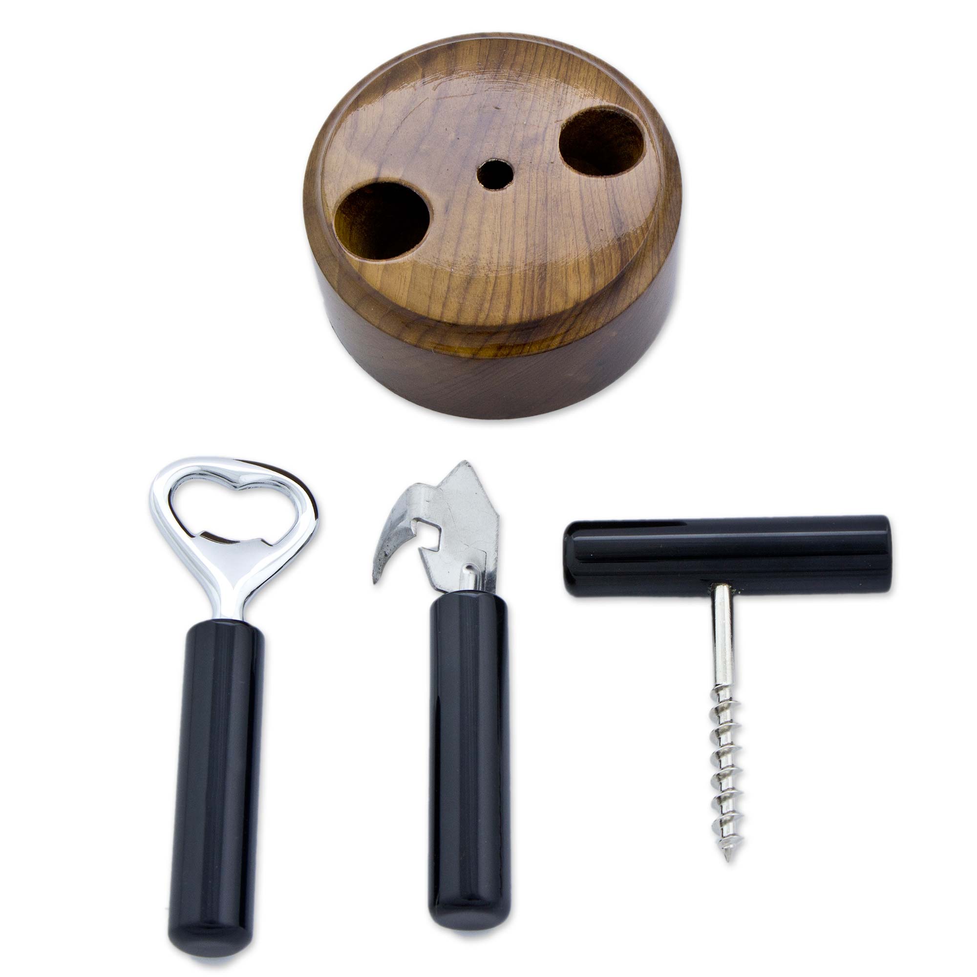 Premium Brazilian Cedar & Black Agate 3-Piece Bottle Opener Set - Ultimate Bar Accessories