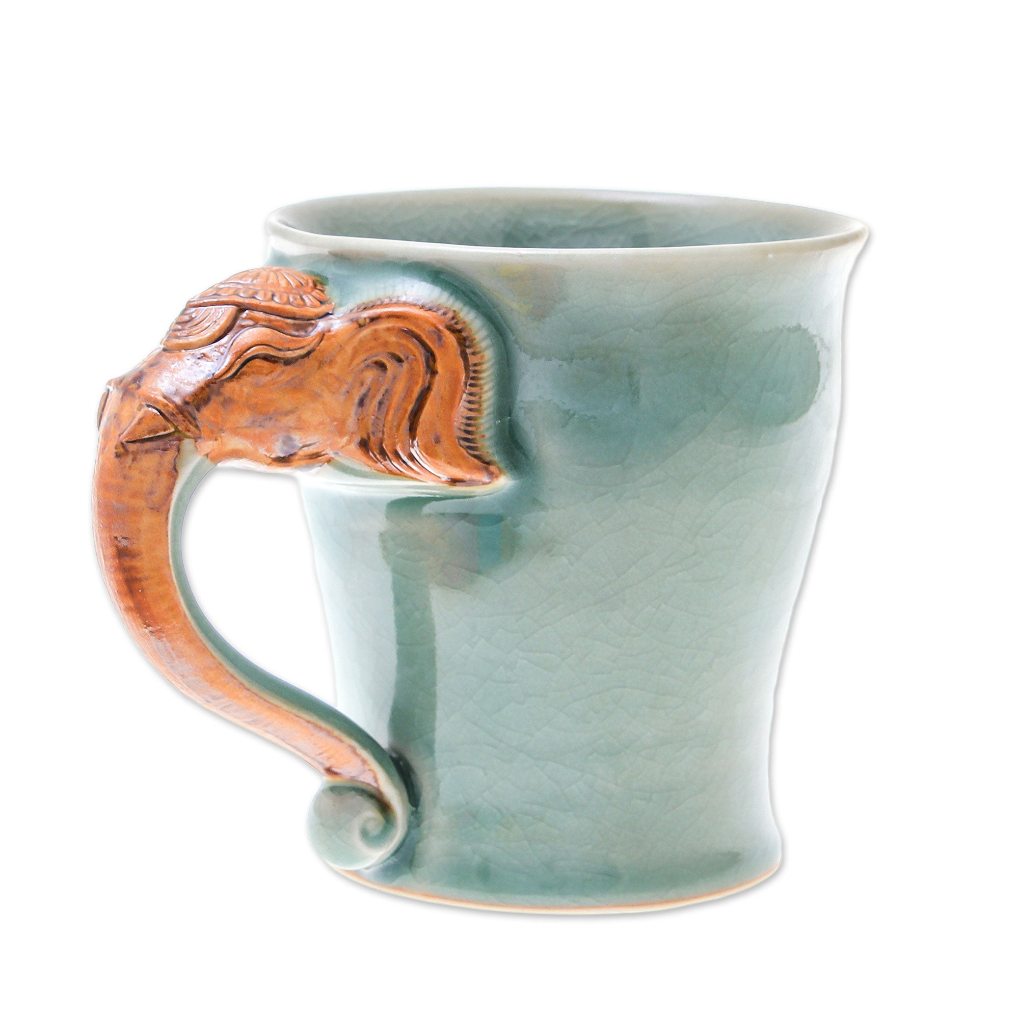 Premium Elephant Handle Ceramic Mug - Green Celadon, 10 oz.