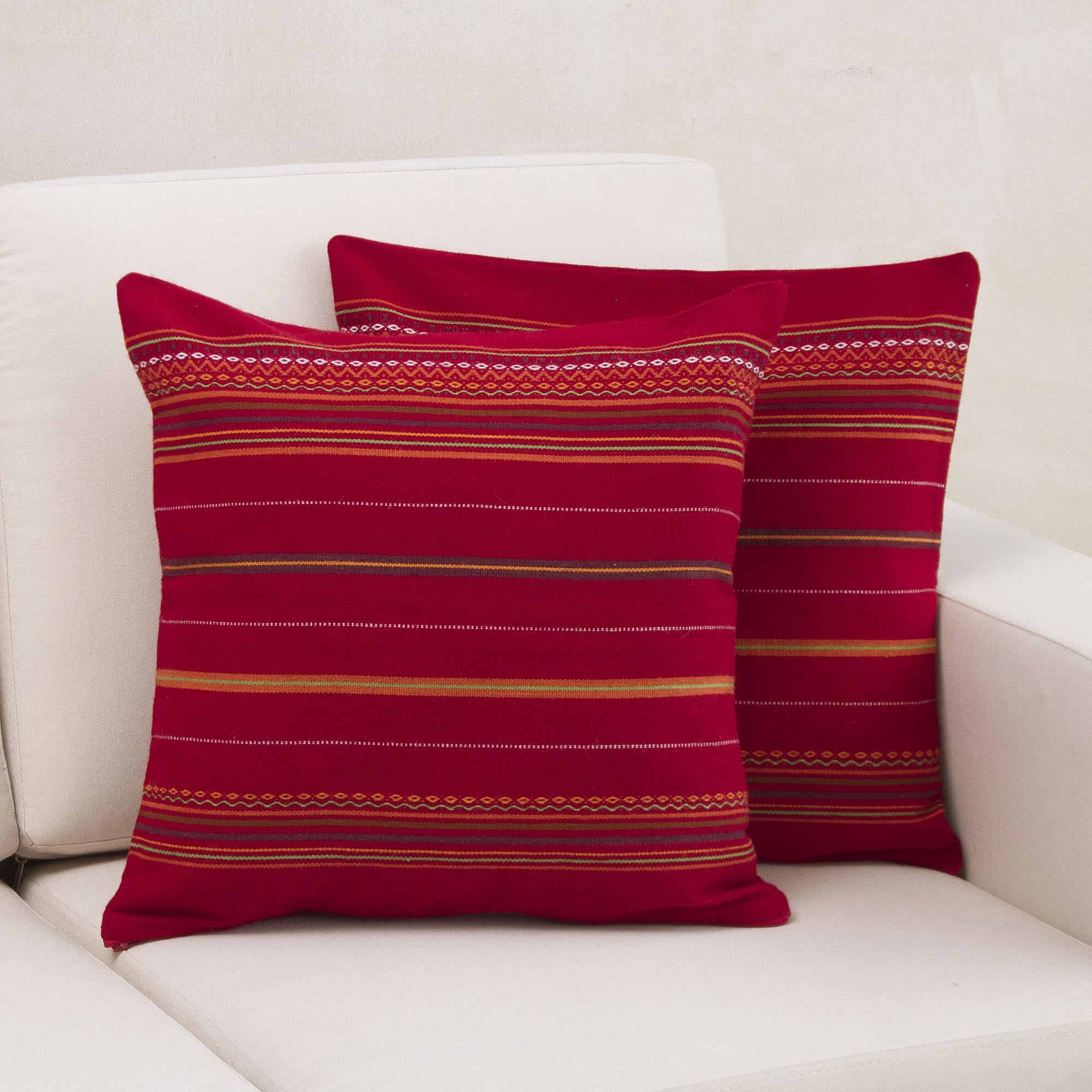 Premium Handwoven Alpaca Blend Cushion Covers - Modern Cherry Red Stripes