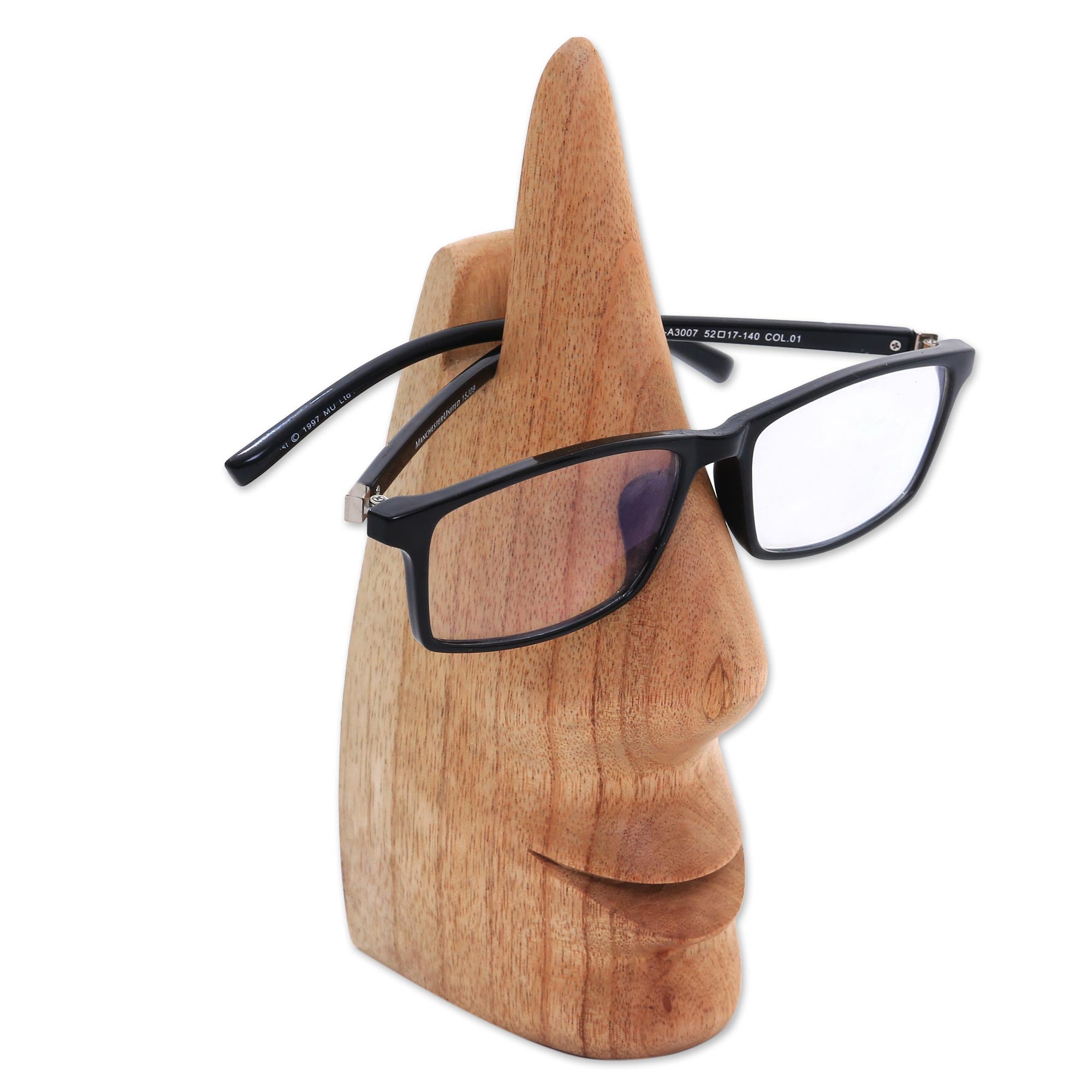 Premium Whimsical Brown Wooden Eyeglass Holder - Hand Carved Nose Design