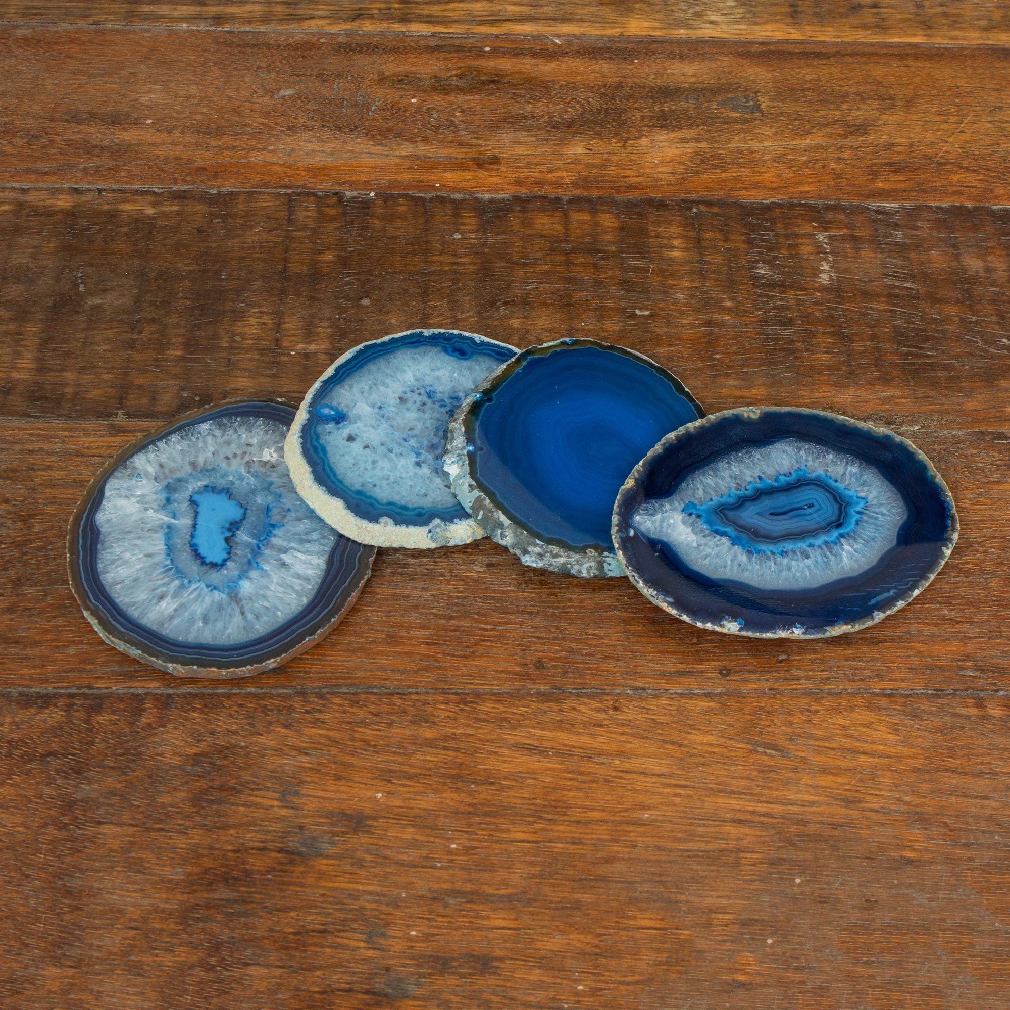Premium Blue Agate Coasters Set of 4 - Handcrafted in Brazil
