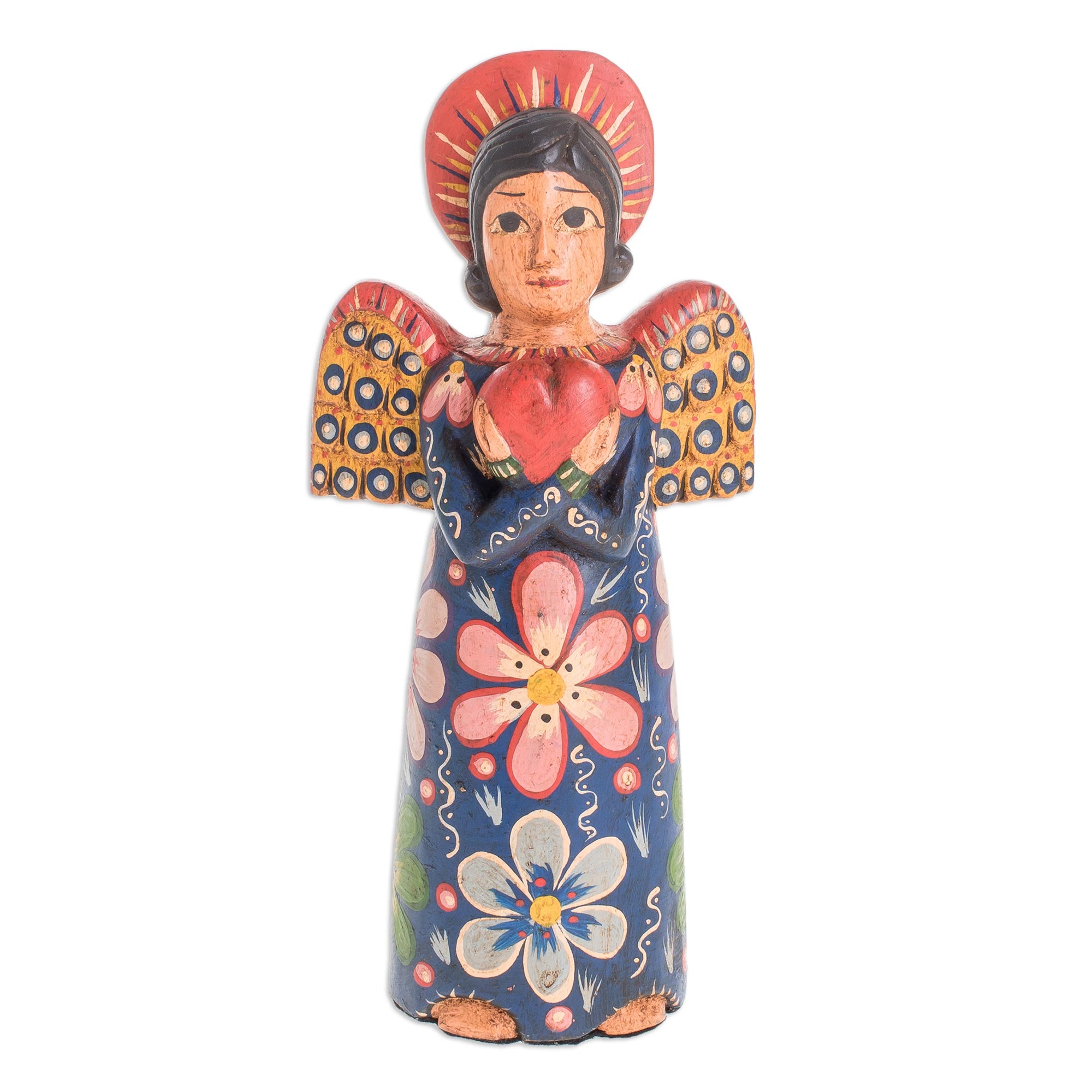 Premium Hand-Carved Angel Love Statuette - Rustic Pinewood Art from Guatemala